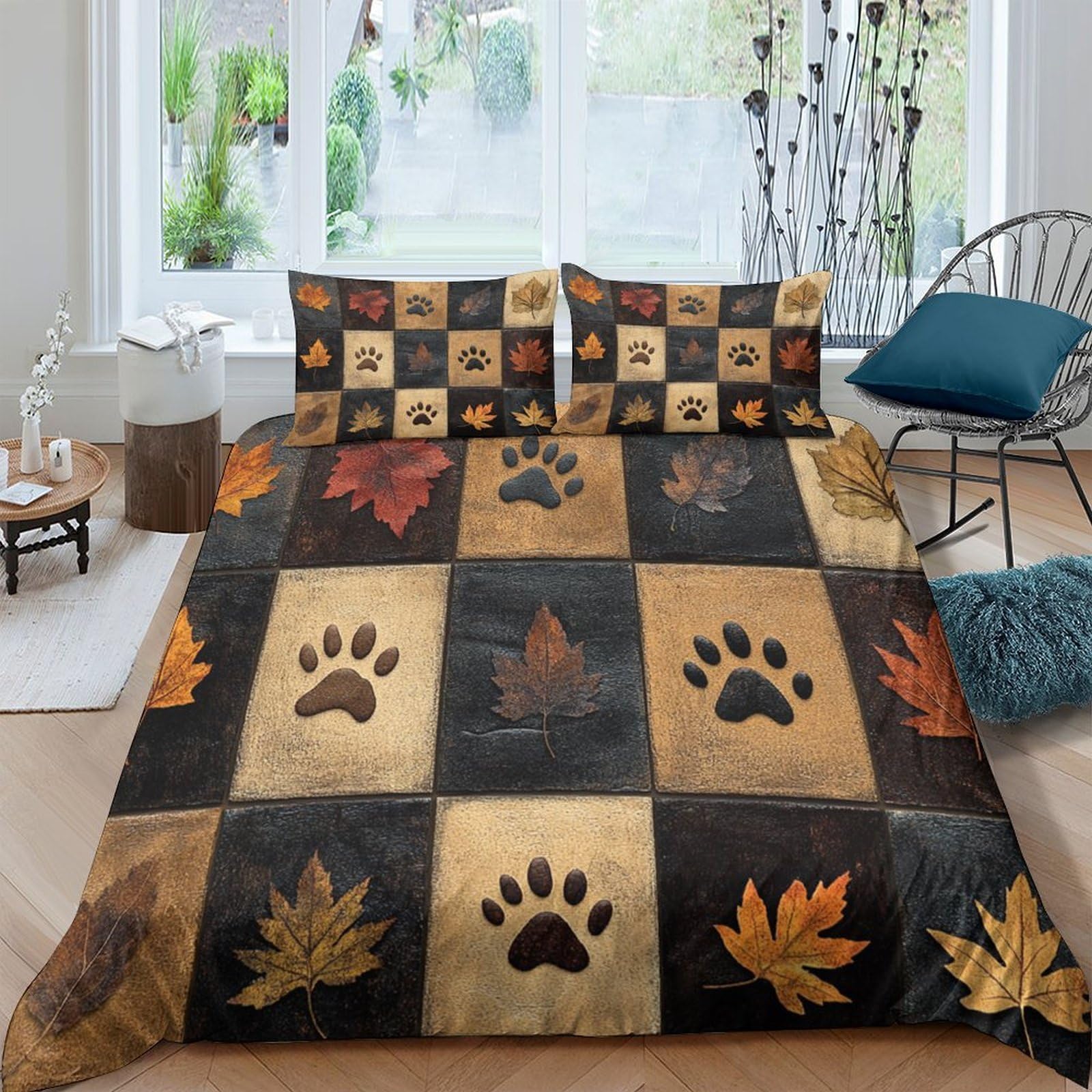 Ctjqhvkz Style-8 3D Printed Autumn Paw Fitted Sheet Microfiber Soft Breathable Leaf Pattern Mattress Cover For Bedroom Dorm Decor Single（135X200cm）