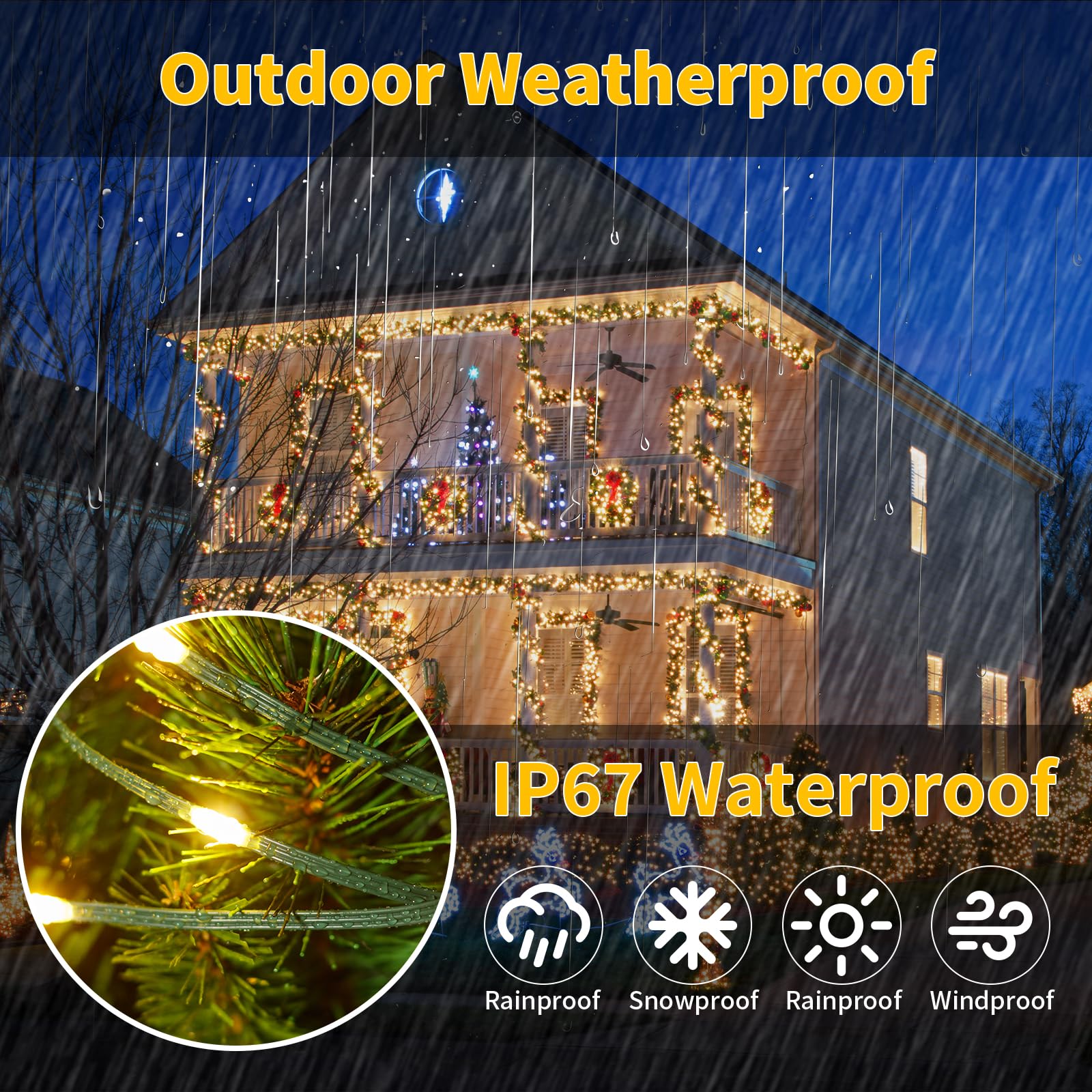 Cadena de luces LED para exteriores, 60 m, 600 ledes, luz blanca cálida, temporizador y mando a distancia | 8 modos de luz, 4 niveles de brillo y 3 funciones de temporizador, ideal para Navidad, bodas, fiestas, jardín y balcón