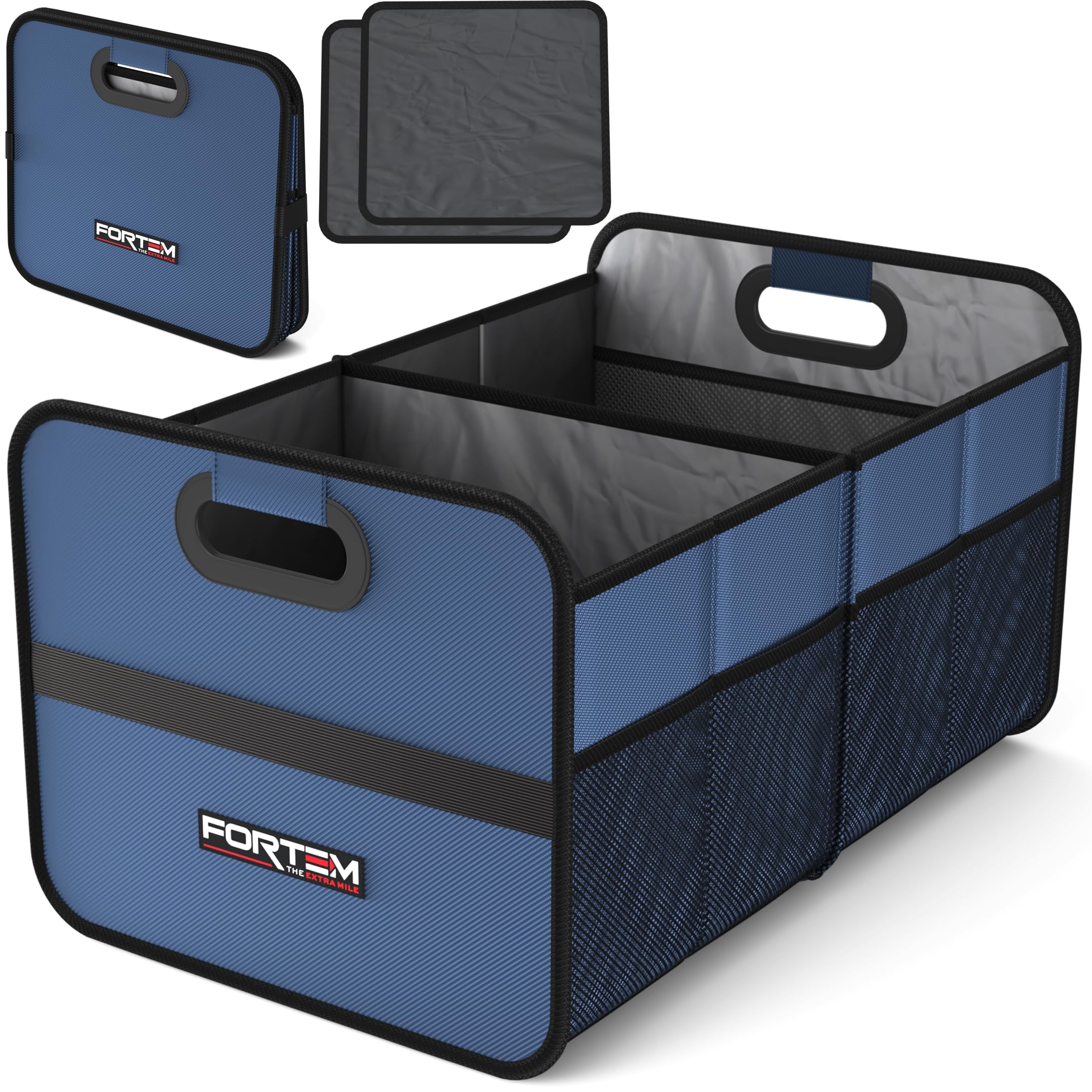 FORTEM Car Boot Organiser, Car Storage Organiser, Car Accessories, Collapsible Multi Compartment Car Organiser, Car Boot Tidy, Non Slip Bottom (Blue)