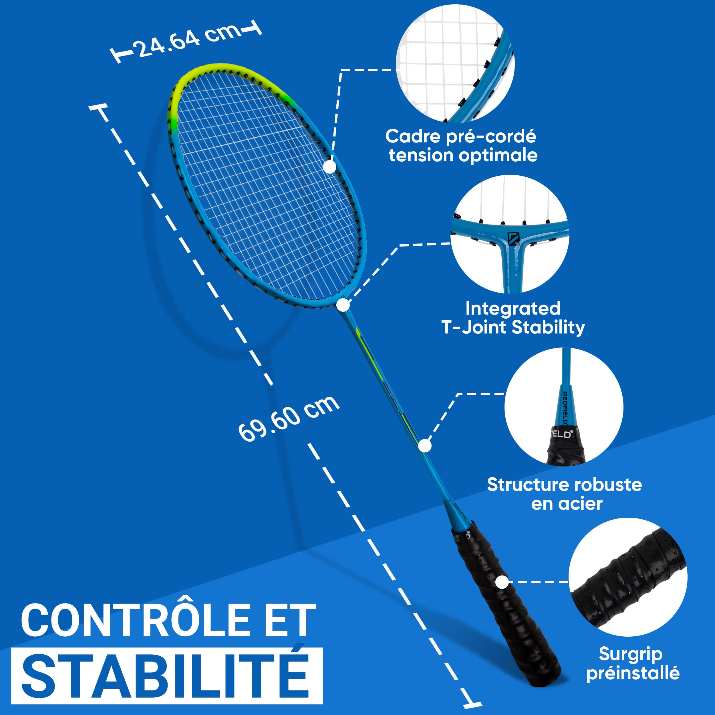 Redfield Set de Badminton - 2 Raquettes de Badminton - 2 Volants - Sac de Transport - Ensemble Complet pour 2 Joueurs Adultes - Jeu en extérieur ou en Salle