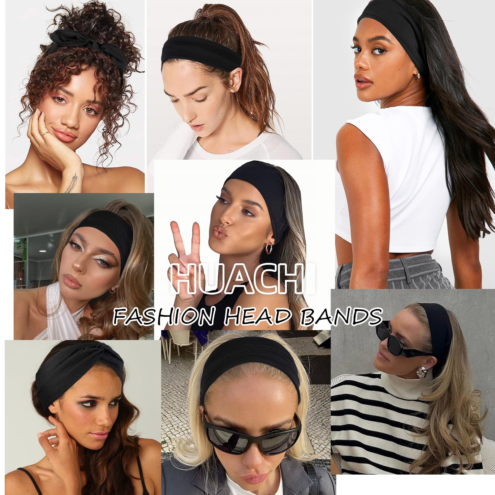 Hair Band Elasticized Adjustable Black Classic Women Fashion Casual Accessory Amazon.com : Styla Hair Headbands for Women, 10 Pack, Black  main image 4