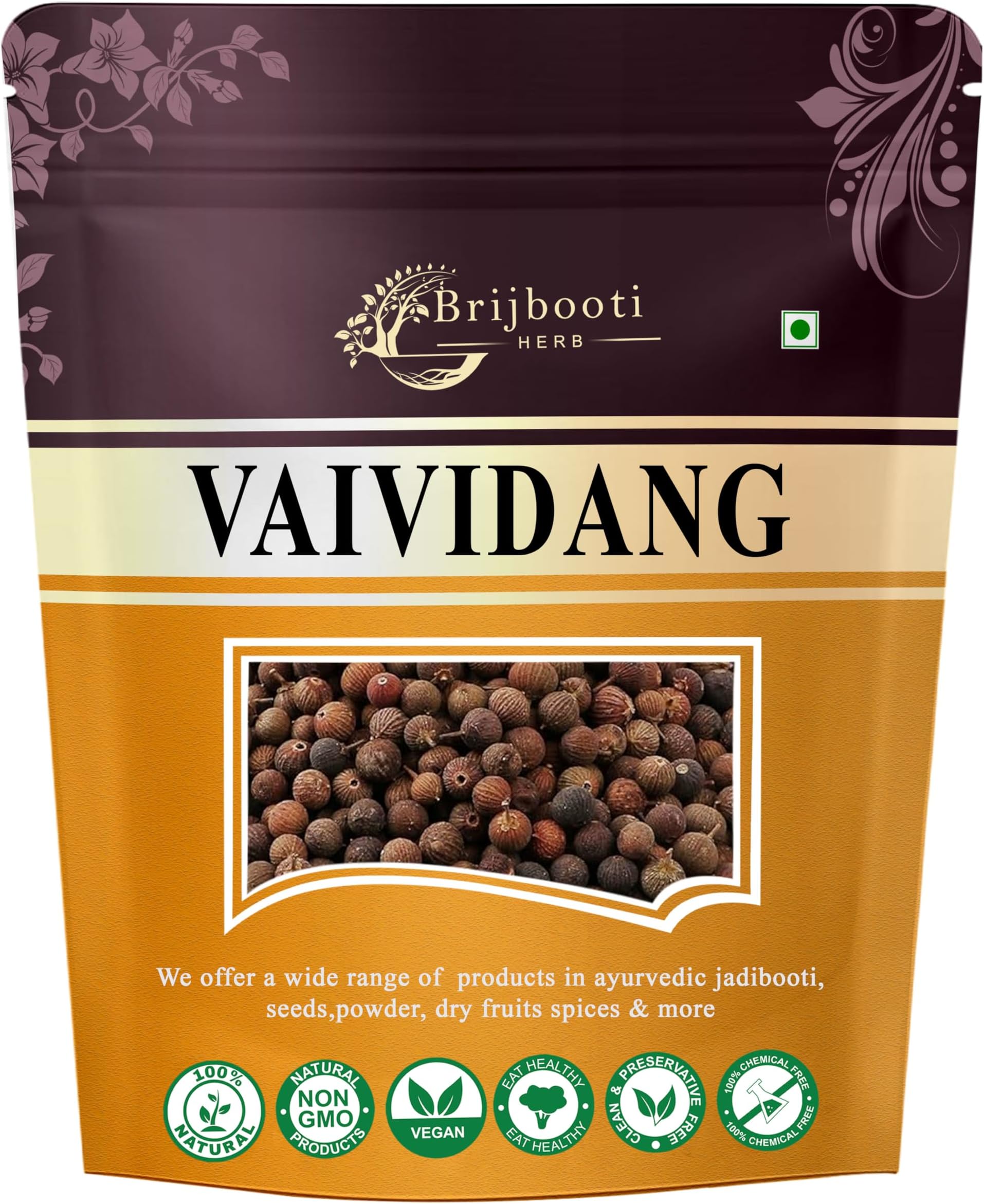Birju Mahavir VAIVIDANG/BAI BIDANG/VIDANGA/EMBELIA RIBES/FALSE BLACK PEPPER- 200 GM (BMKB-187)