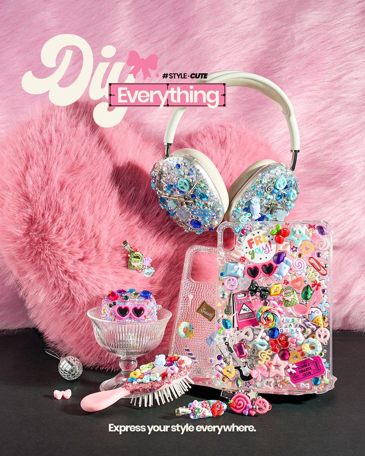 DoDoBeads 2250 Pcs Junk Case Charms Kit, Charms for Junk Cases, Phone Case Charms, Junk Case Kit with Big Charms, Bow Charms, Nail Charms, Letter Beads, Pink Charms,Junk Beads Charms