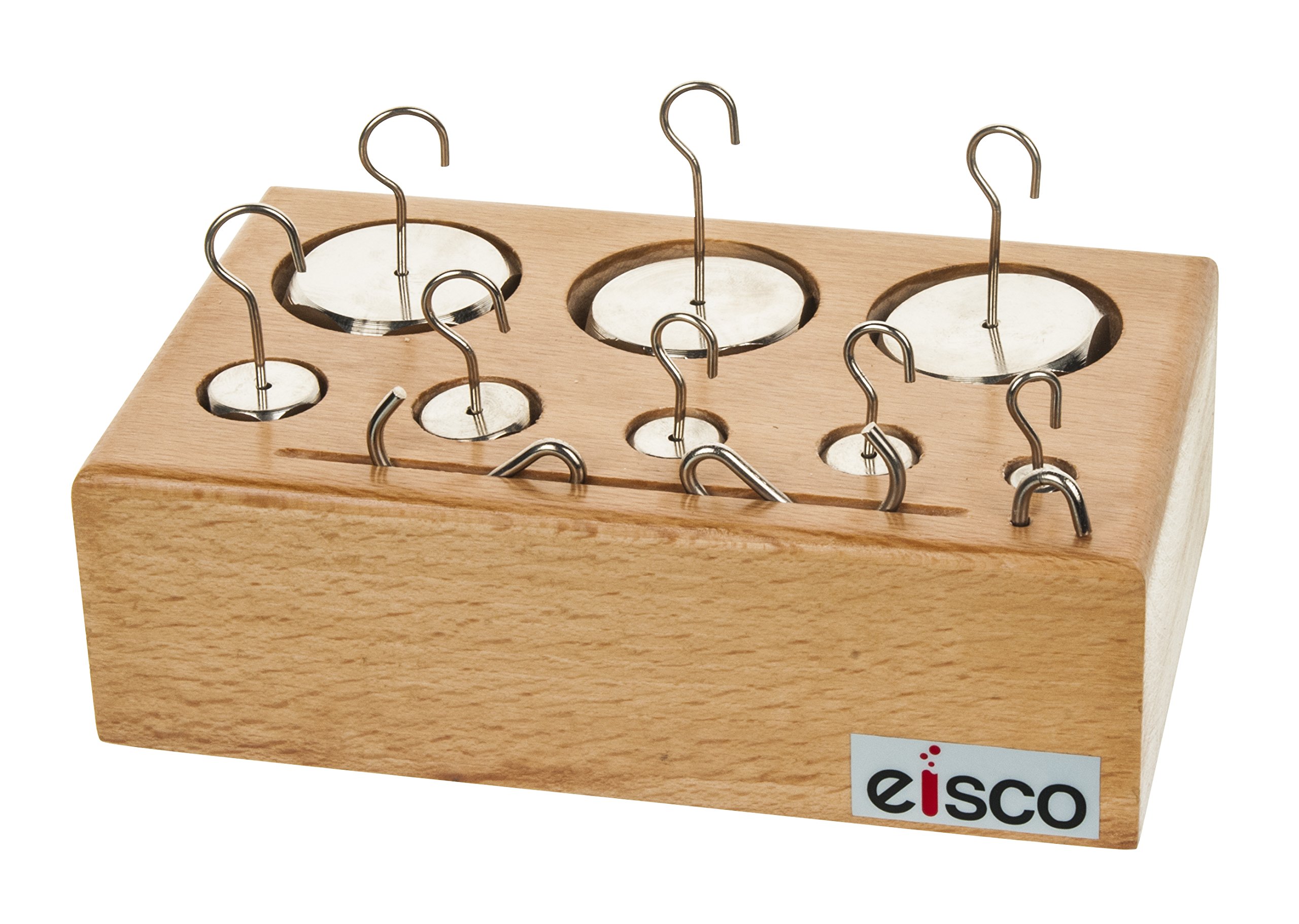 Juego de pesas de latón con ganchos y bloque de almacenamiento de madera – Eisco Labs