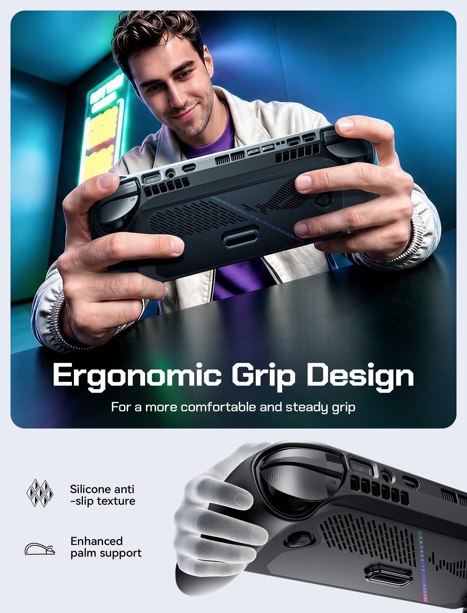 JSAUX ModCase do ROG Xbox Ally/Ally X, Etui Ochronne ze Stojakiem | Zdejmowana Przednia Pokrywa, Pasek Montażowy, Gniazda na Karty Micro SD, Uchwyt Antypoślizgowy