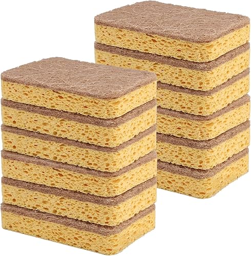 Paquete de 12 esponjas para fregar antiarañazos, esponjas naturales de cocina para limpiar la cocina, esponjas biodegradables sin arañazos para