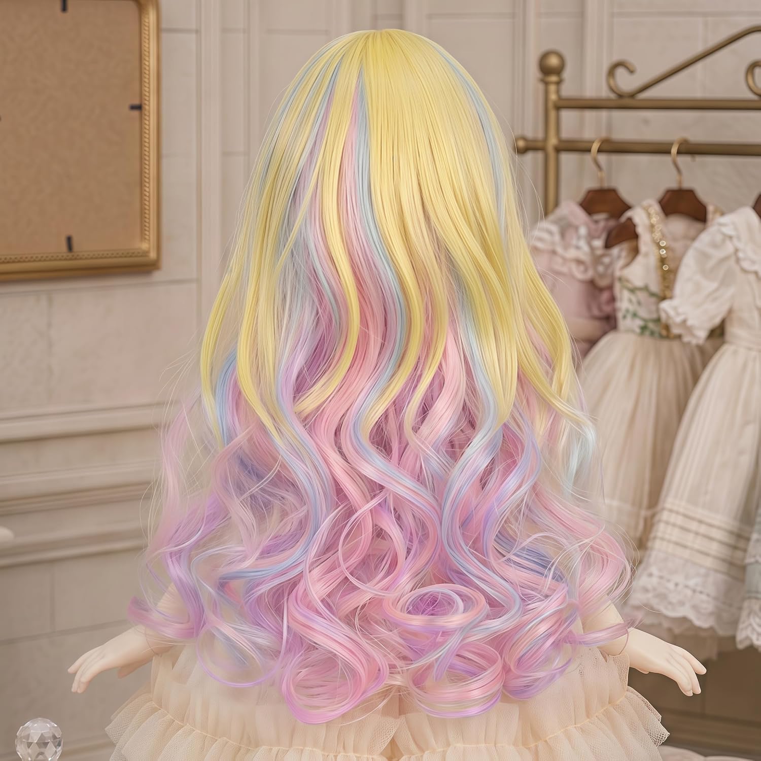 Miss U Hair Cute 7-8 Inch (for 17CM-19CM's Head) 1/4 BJD Wig Rainbow Long Curly MSD DOD Pullip Dollfie Wig Handmade Accessories BJD Wig Making Supplies