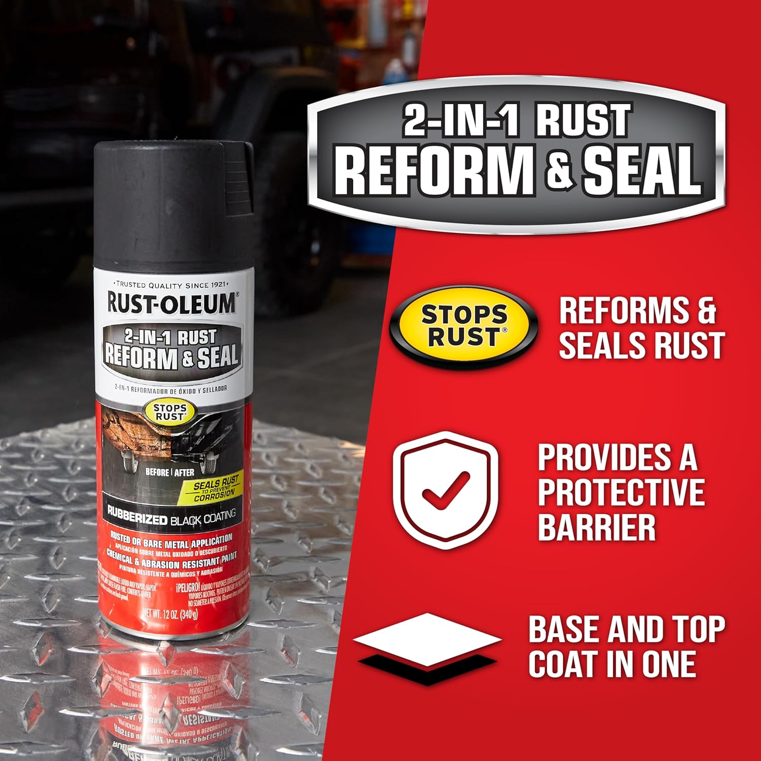 Rust-Oleum 344713-6PK Automotive 2-In-1 Rust Reform & Seal Spray, 12 oz, Flat Black, (Pack of 6)
