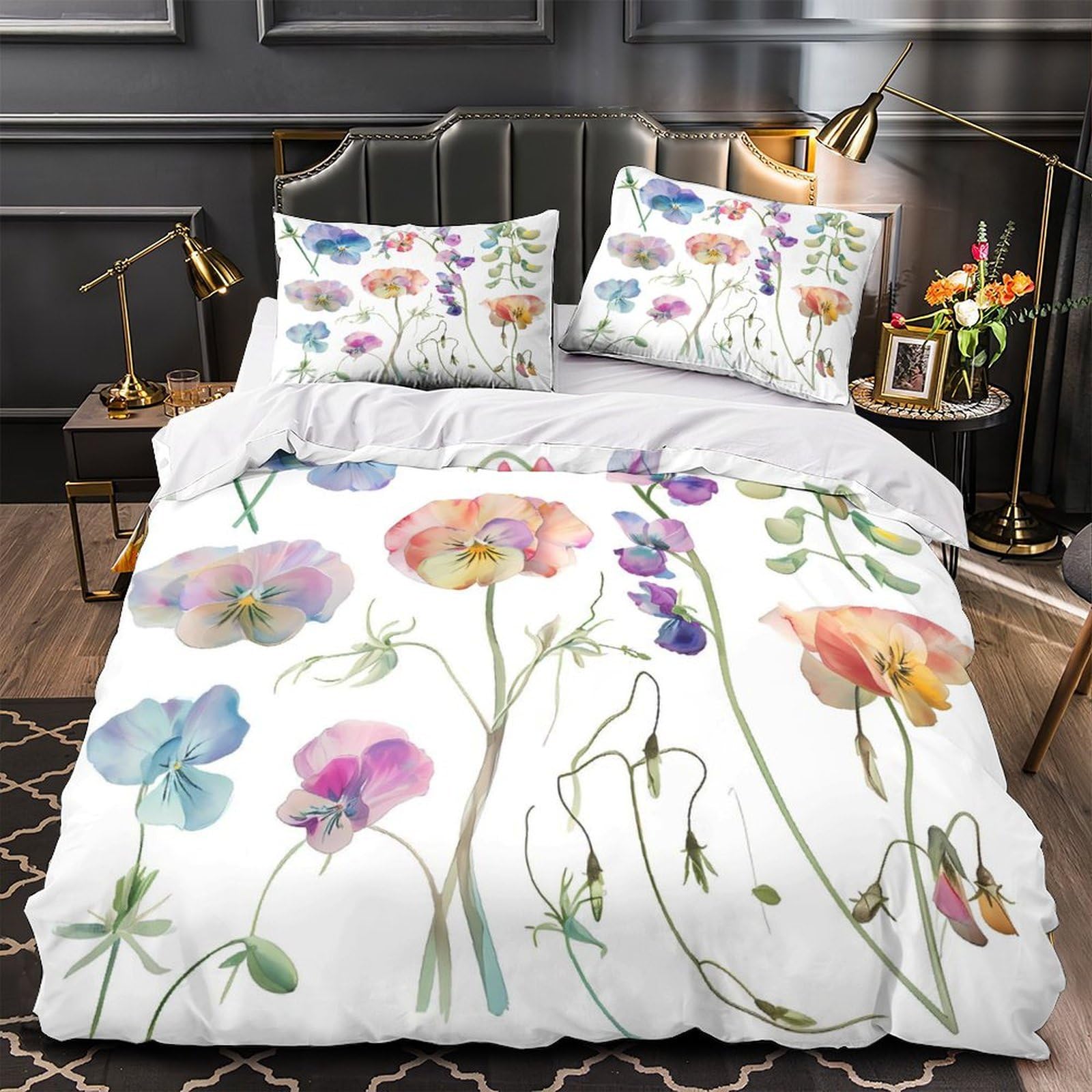 Housse de couette motif floral vintage en microfibre haut de gamme ultra douce 200x200