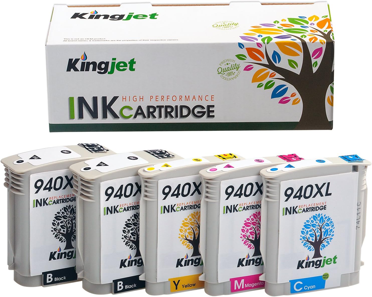 Kingjet Remanufactured Ink Cartridge Replacement for 940, 940XL Work with Officejet Pro 8000, 8500, 8500a Series Printers, 5Pack(2BK 1C 1M 1Y)