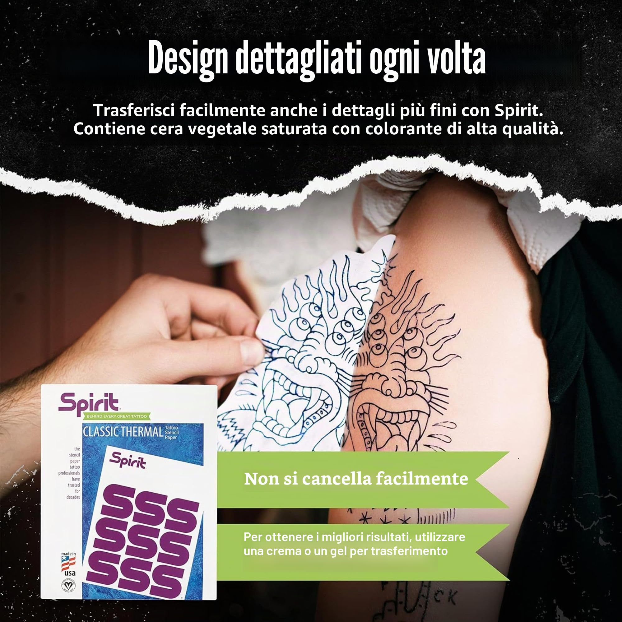 Spirit Tattoo Transfer Paper Bundle – 100 fogli A4 Spirit Classic Purple Thermal Copier Hectograph Paper (21,6 x 27,9 cm) con Viscot Sterile Surgical Skin Marker incluso