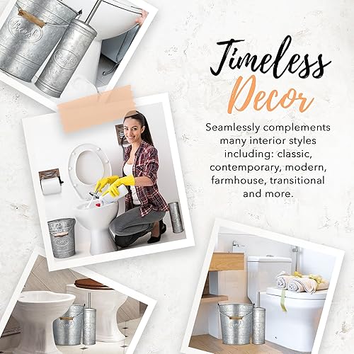 Miniatura 4 de Autumn Alley Farmhouse - Juego de basurero y escobilla de inodoro, accesorios de baño rústicos para decoración de baño encantadora, galvanizado, gris