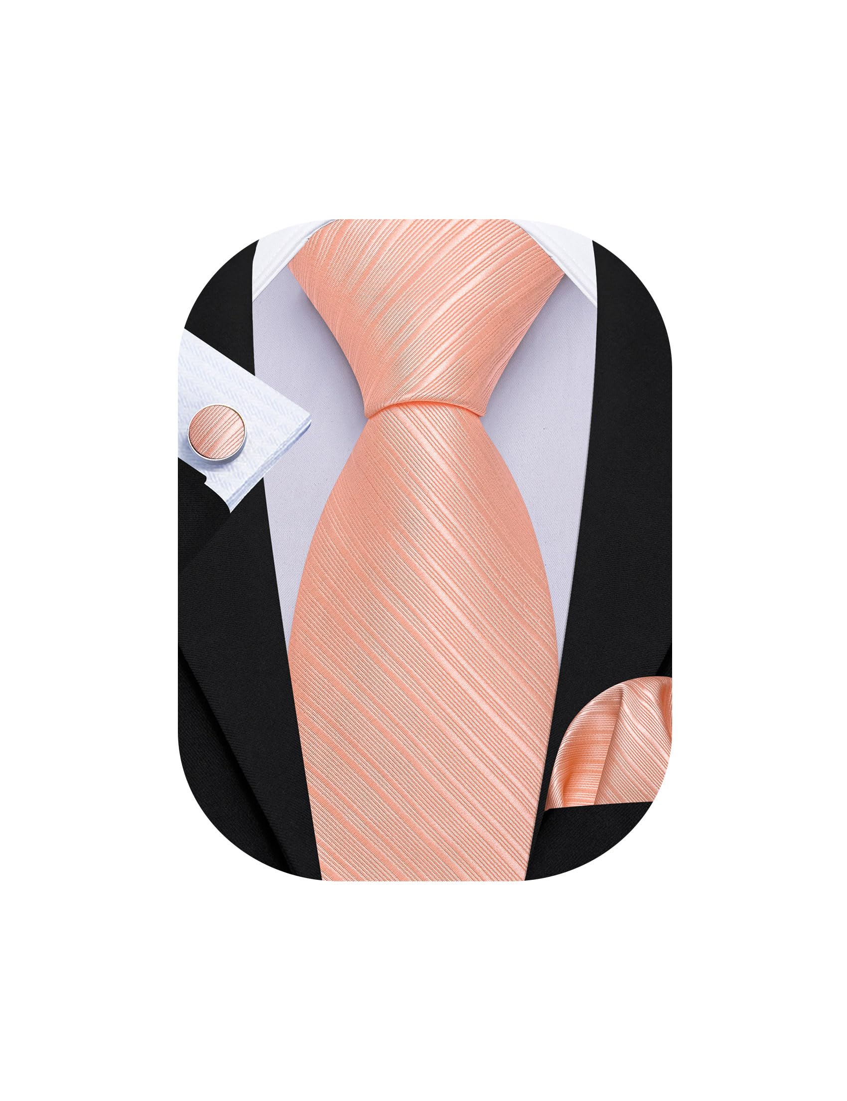 Barry.Wang Solid Striped Tie for Men Silk Necktie Pocket Square Cufflinks