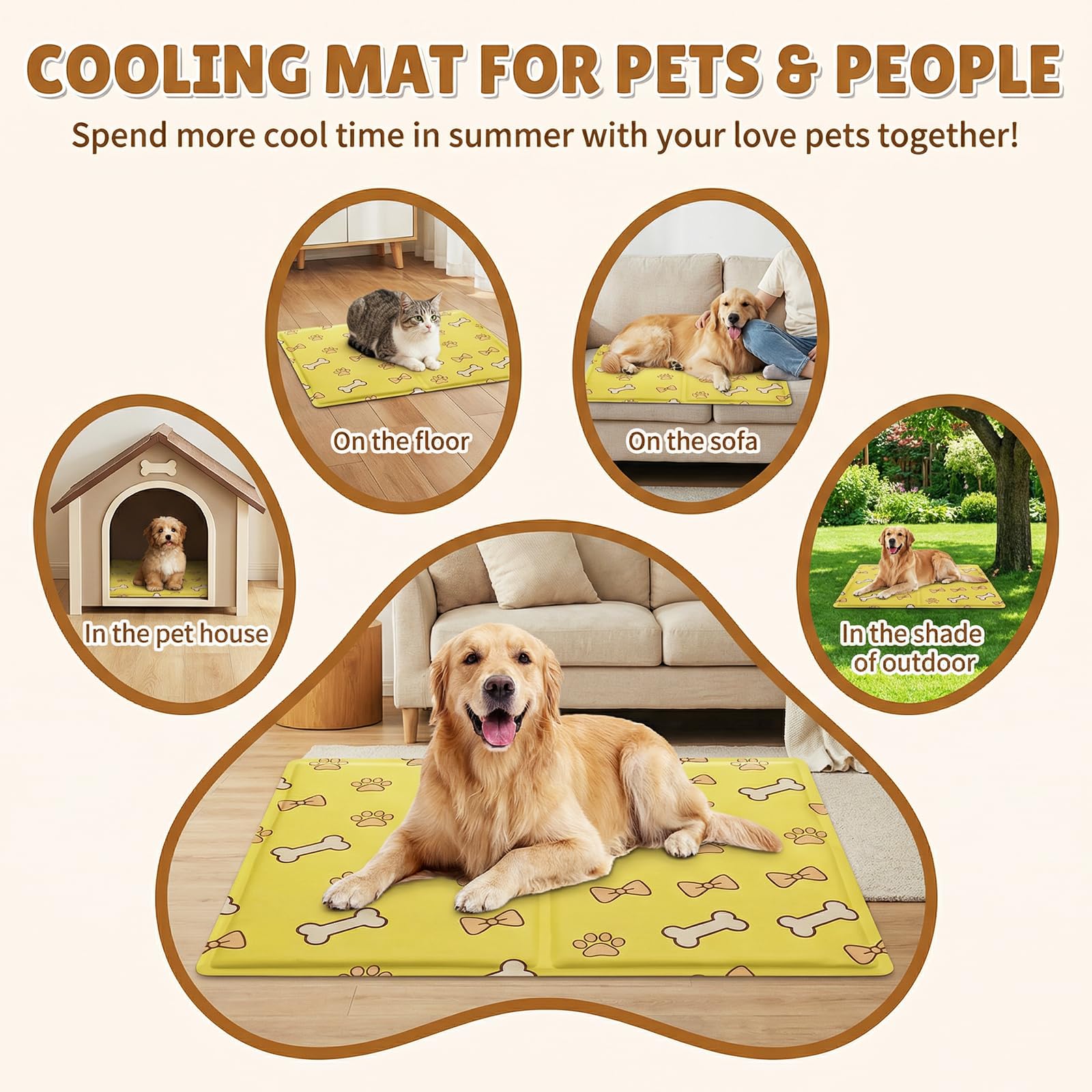 Qoosea Alfombra Refrescante para Perro Gato, Manta Refrigerante No Tóxicas para Animales Pet Cooling Mat, Plegable Alfombrilla de Refrigeración Automática Esterilla de Gel de Dormir Suave - 50 * 65CM