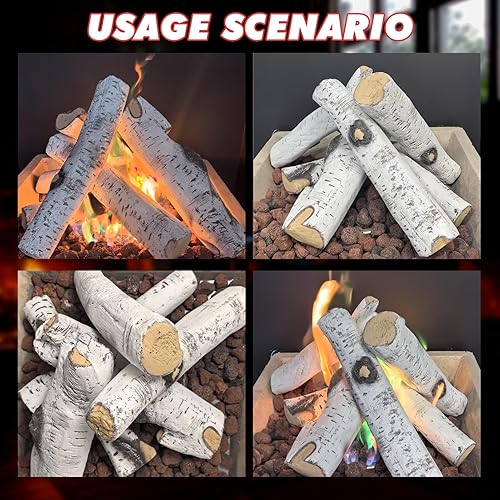 Vista 37 de MrGas - Juego de 10 troncos de chimenea falsos de tamaño pequeño con conos de pino, insertos de gas para chimenea de madera de cerámica, troncos