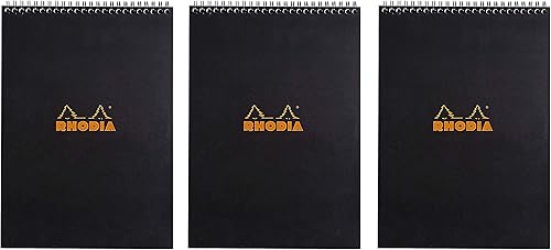 Rhodia Bloc de notas negro de 8.25 x 11.75 pulgadas, doble espiral rayado, paquete de 3