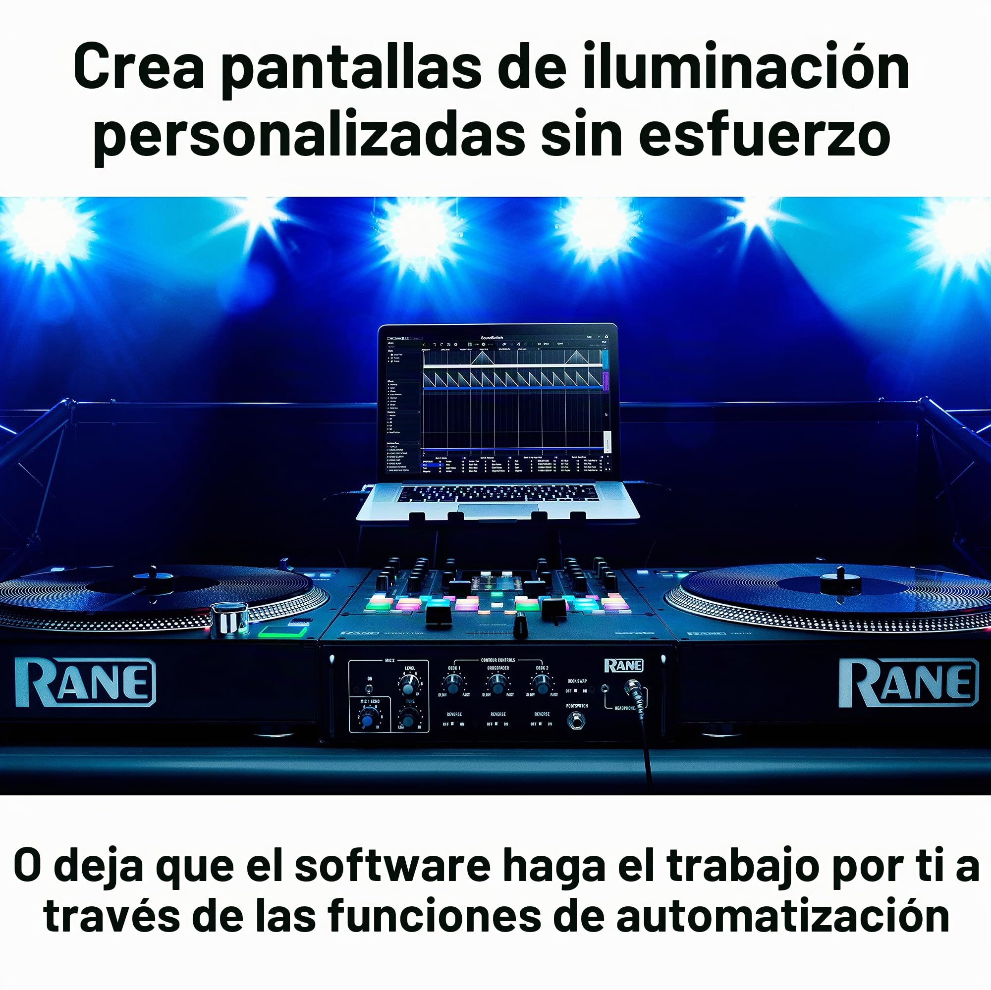 Numark Mixtrack Pro FX con SoundSwitch DMX Micro Interface – Controlador DJ de 2 secciones para Serato DJ con mezclador DJ, interfaz de audio e interfaz de USB a DMX
