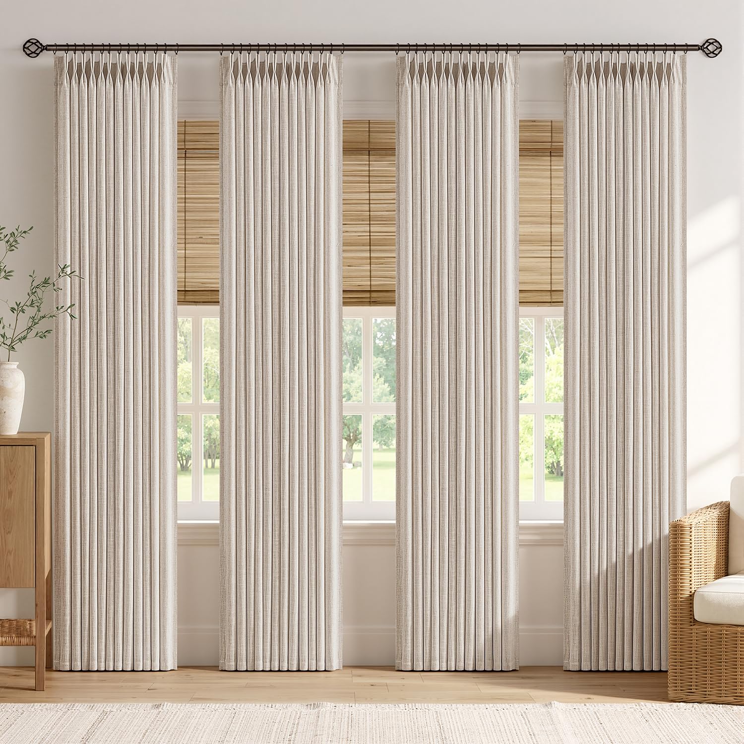 MIULEE 4 Panels Set Pinch Pleated Linen Curtains 96 Inches Long Cream White | Long Curtain for Living Room Bedroom, Linen Textured Drapes, Pleat Back Tab, Memory Trained, Light Filtering Boho, with Hooks Cream White 40"W x 96"L (Pack of 4)