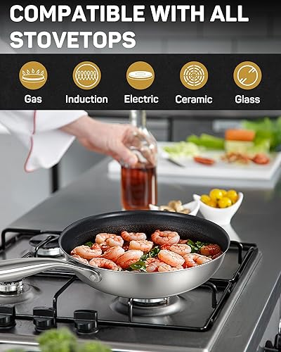 Miniatura 7 de Sartén antiadherente de acero inoxidable, sartén híbrida de cerámica de 10 pulgadas, mango que se mantiene fresco, libre de PFAS y PFOA PTFE, apto