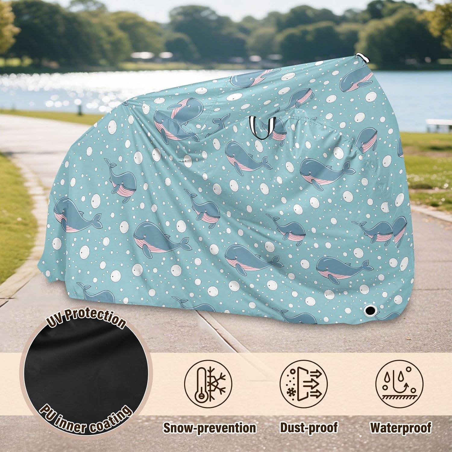 ALAZA Whale Bubble Bike Cover Waterproof Outdoor Ebike Bicycle Covers Tarp Protection for 1/2 Bikes, Sun UV Dust Wind Proof