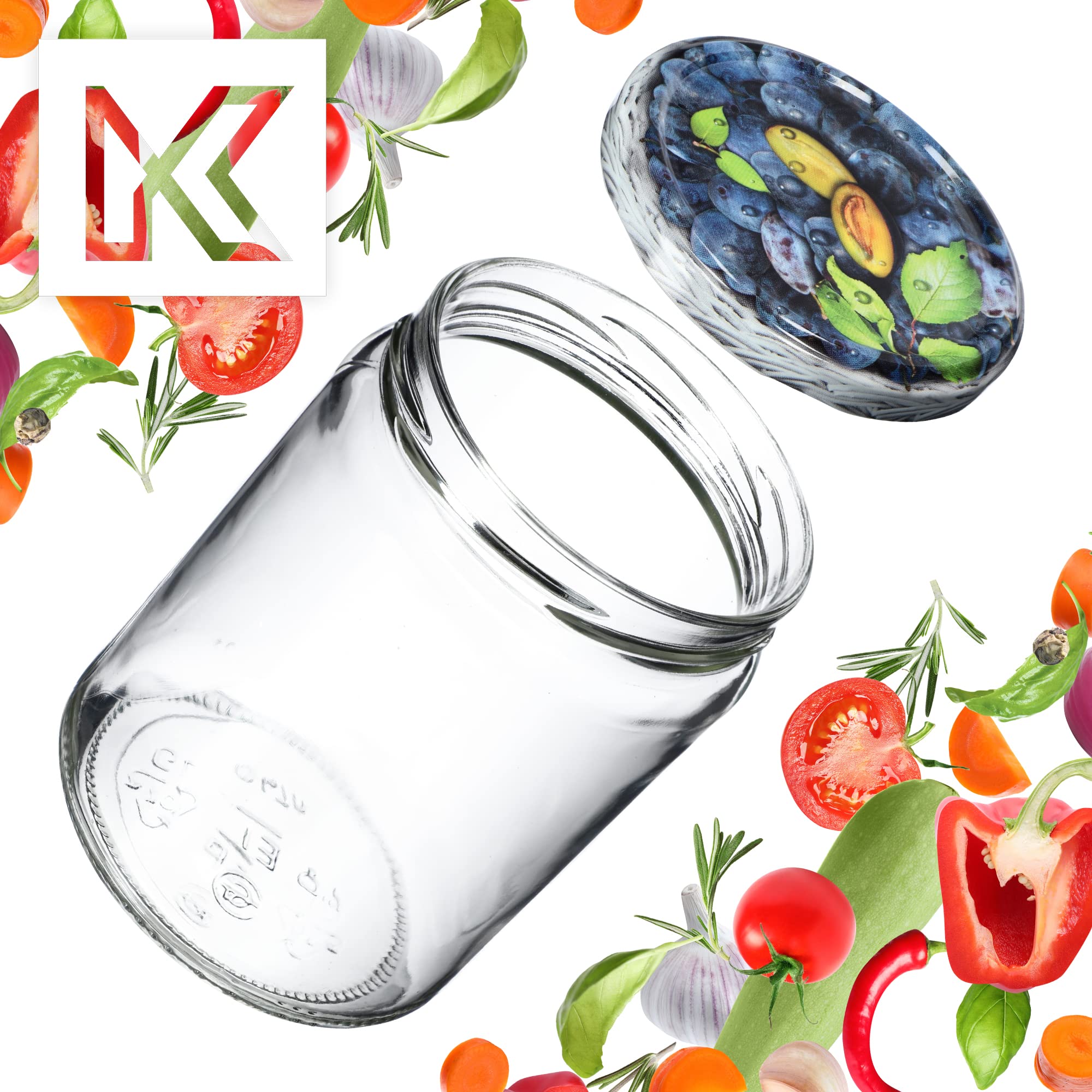 KADAX Weckgläser 540 ml - Tarros de conservas para tapa de rosca, cristal, mermelada, tarro de conserva, tarro de conservas, tarros redondos (ciruelas pasas)