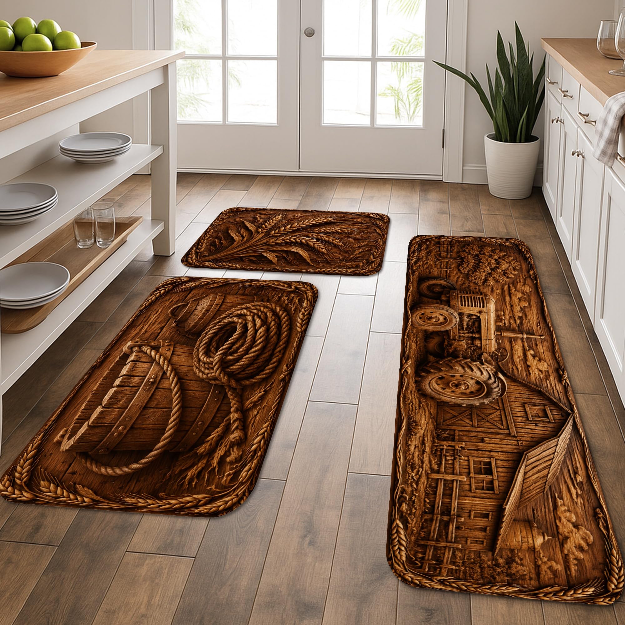 Tapis de cuisine rustique tracteur grange lot de 3 tapis de sol lavables et doux pour évier