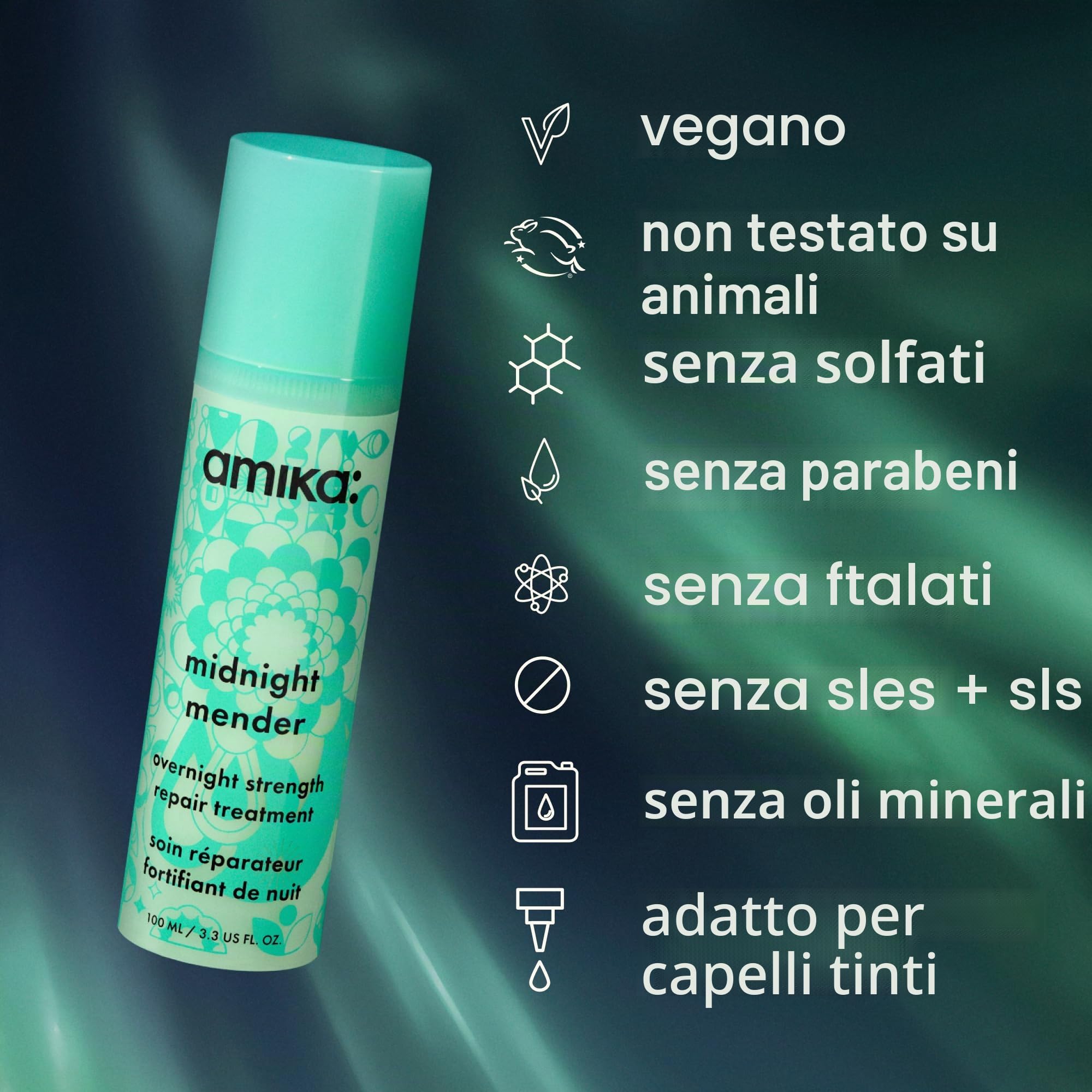 amika Midnight Mender Strength Repair Maschera per capelli durante la notte - Balsamo senza risciacquo + trattamento con doppie punte per ciocche danneggiate e fragili - Ripara la cura dei capelli per