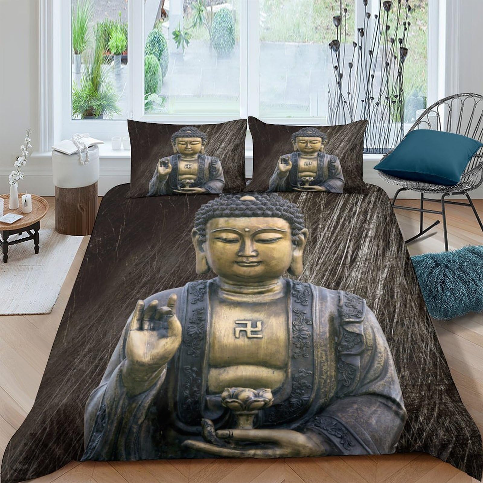 Ctjqhvkz Style-2 3D Printed Buddha Statue Fitted Sheet Microfiber Soft Decorative Zen Meditation Bed Cover For Bedroom Guest Room Single（135X200cm）