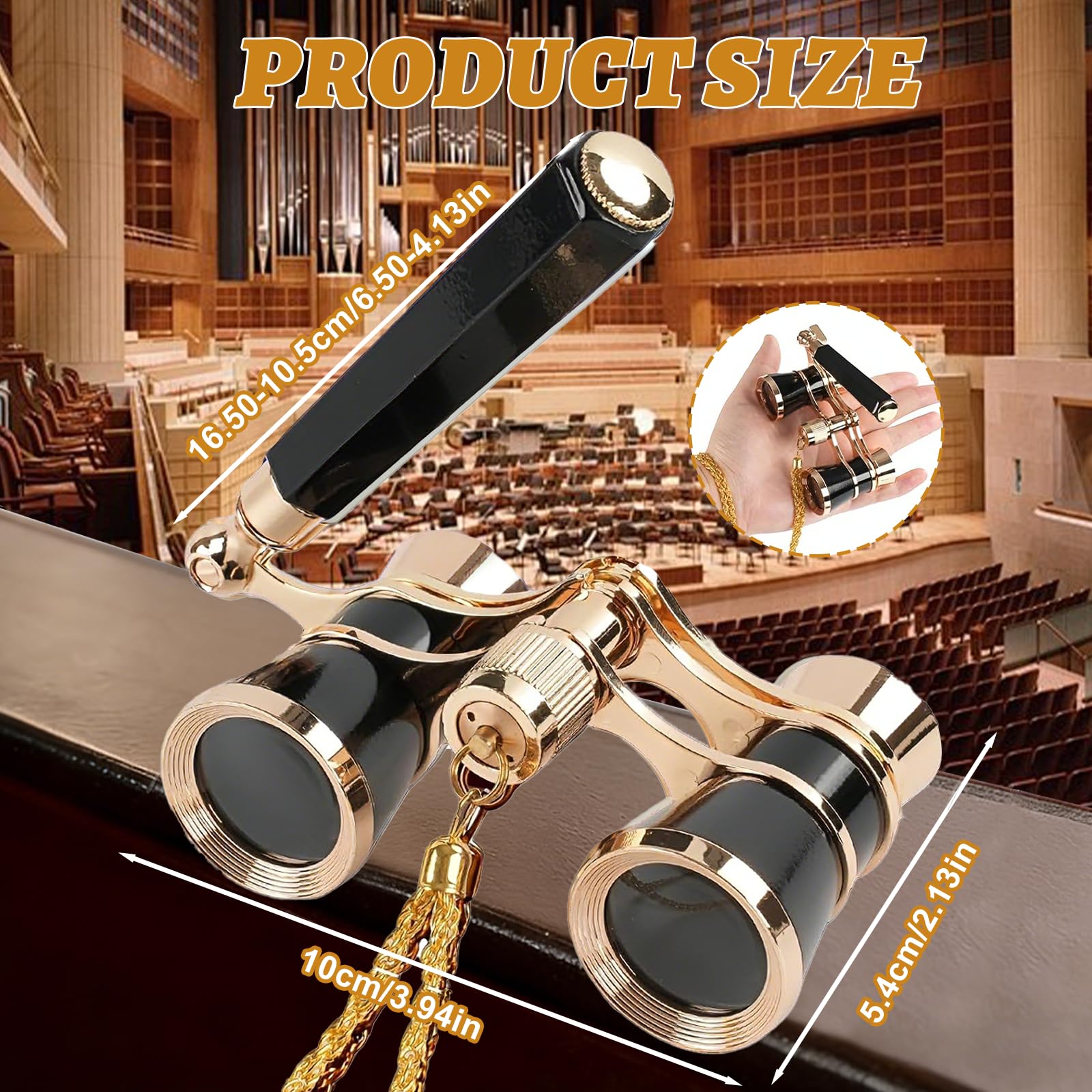Opernglas Theaterglas 3x25 Opernglas Fernglas Kompakt mit Verstellbarem Griff und Metallkette, Faltbares Opernglas Tragbares Opera Fernglas für Theater Musikkonzerte, Opernhäuse (Schwarz)