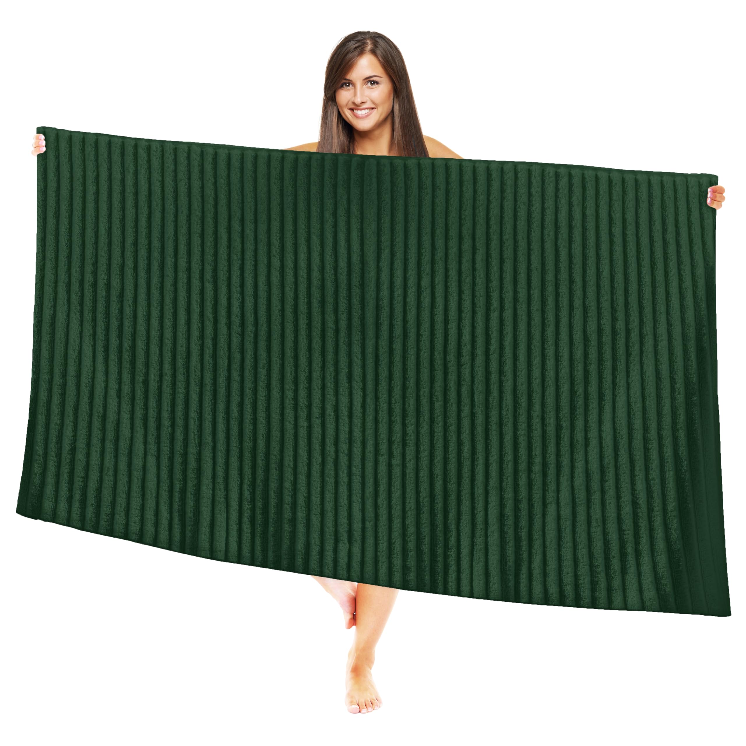Elegant Comfort 100% Turkish Cotton Corduroy Ribbed Luxury Jumbo Bath Towel Ultra Soft - 35 x 70 Inch - Luxury Spa Premium Hotel Quality Highly Absorbent and Quick Dry Large Bath Towel, Hunter Green