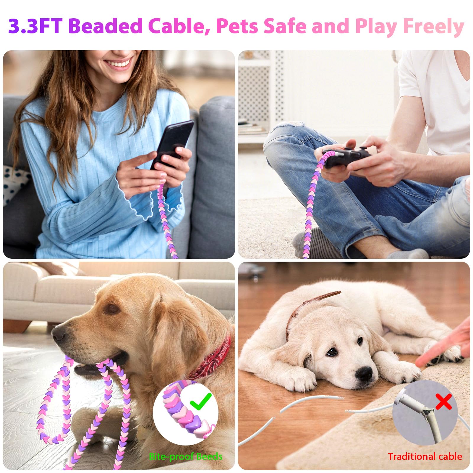 Cable USB C con cuentas de 1 m, cable de carga rápida para CarPlay, 25 W, 20 W, 18 W, 15 W, USB a tipo C, carga rápida para Samsung S25 Edge S24 FE S23 A17 para iPad A16 Pixel 9a para Moto G Stylus
