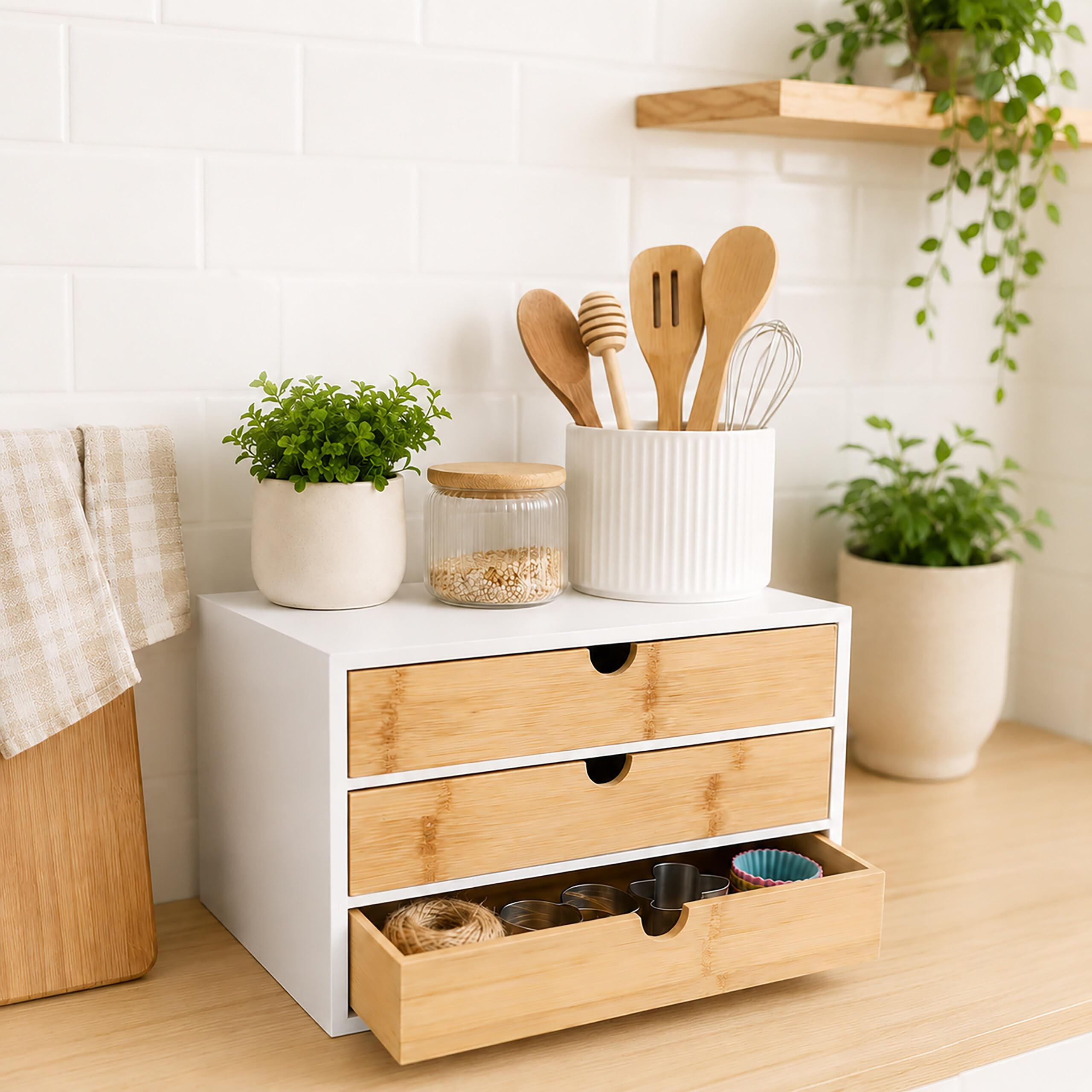 Organizador de cajones Relaxdays, de bambú y MDF, negro
