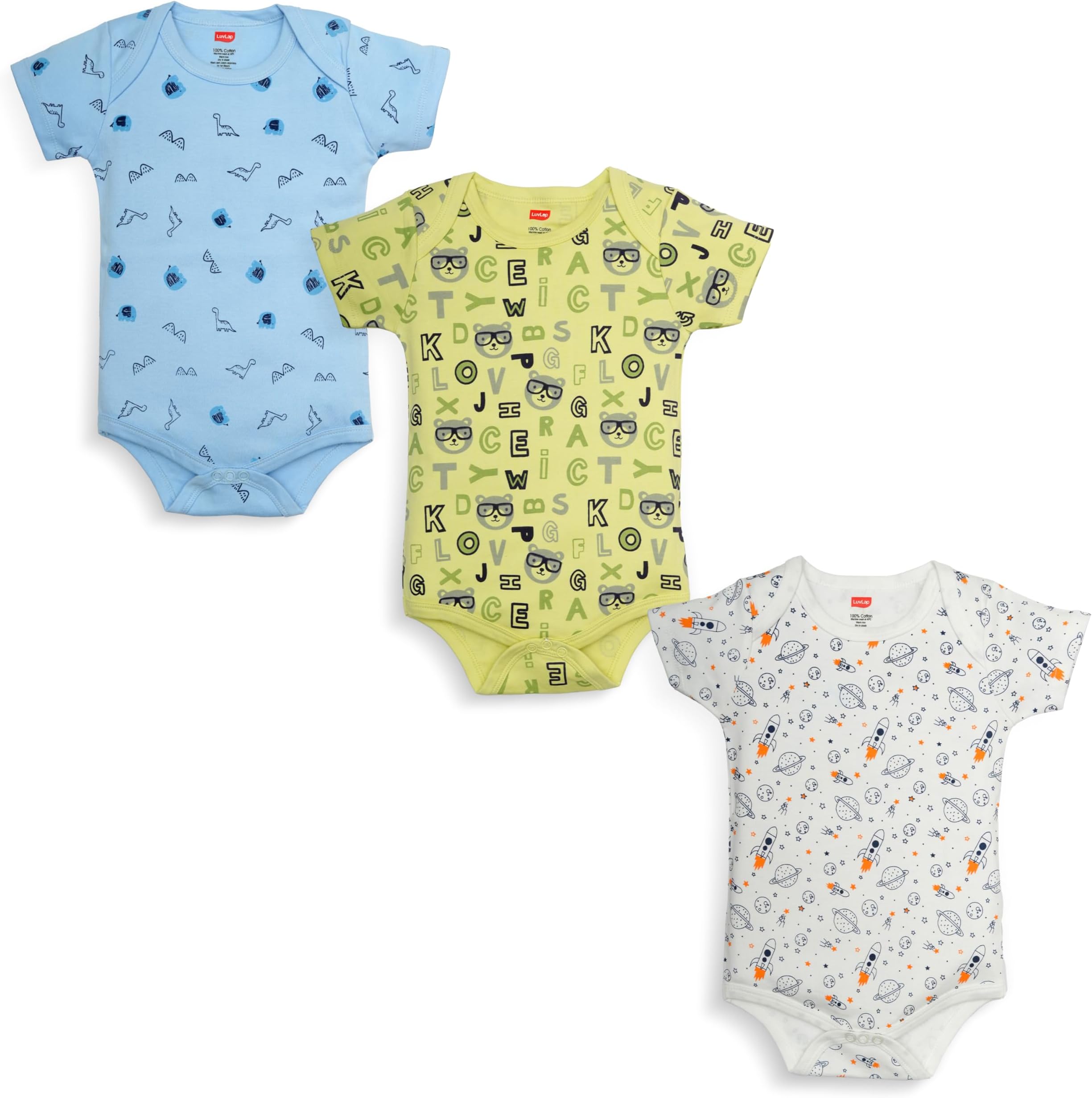 LuvLapBaby Boys and Girls 100% Cotton Half Sleeve Romper/Bodysuit, Pack Of 03