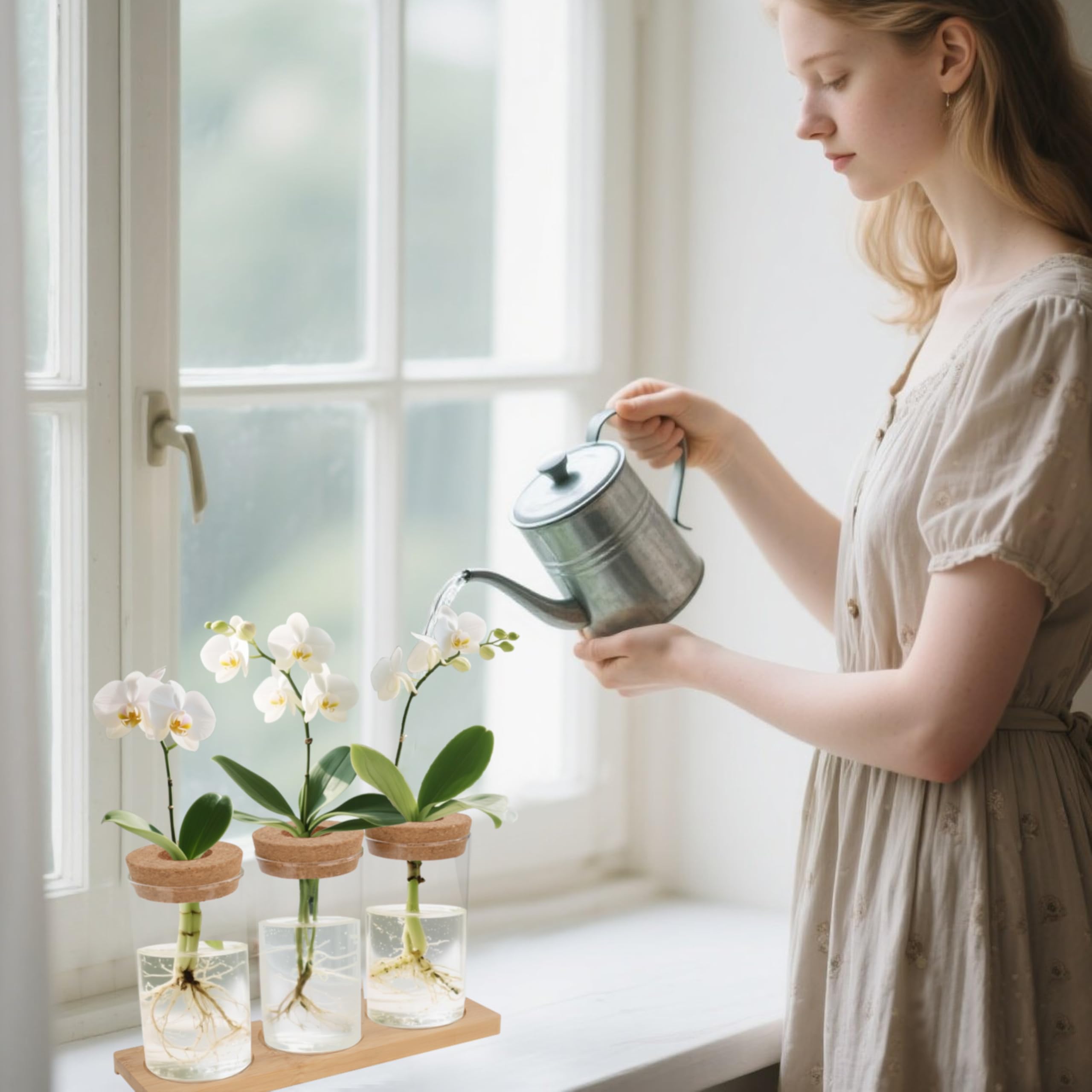 Stations de Propagation de Plantes Vases Hydroponiques avec Socle et Bouchons en Bois pour pour Plantes Aquatiques ou Fleurs 3 Pièces