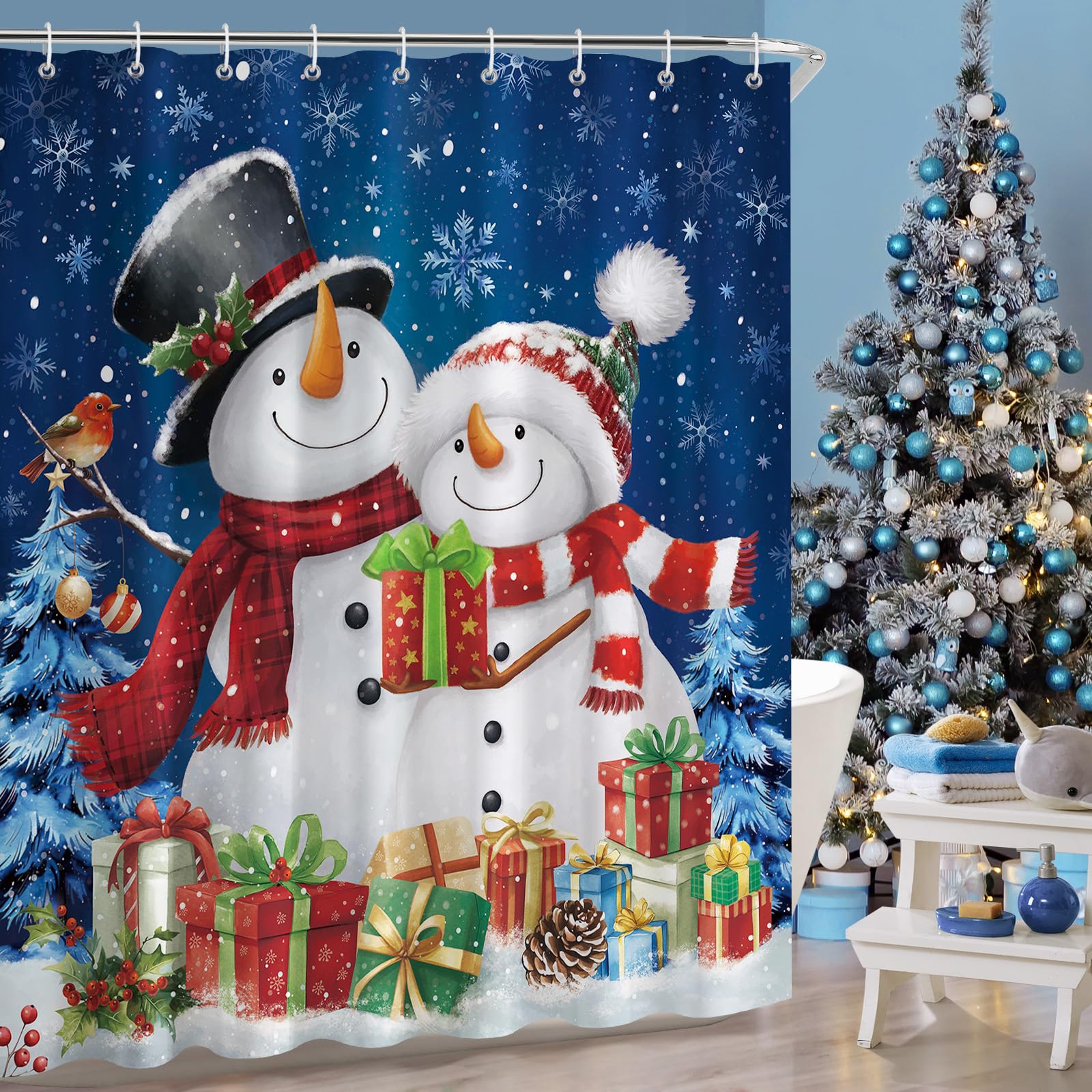 Dazzlewall Schneemann Weihnachten Winter Duschvorhang Bad Anti-Schimmel