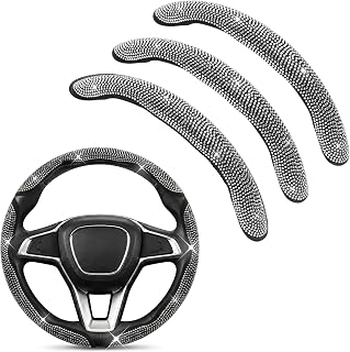 EINESIN 3PCS Bling Diamond Steering Wheel Cover, Segmented Steering Wheel Protector, Butterfly Steering Wheel Cover, Universal 99% Car Wheel Cover Protector (White)
