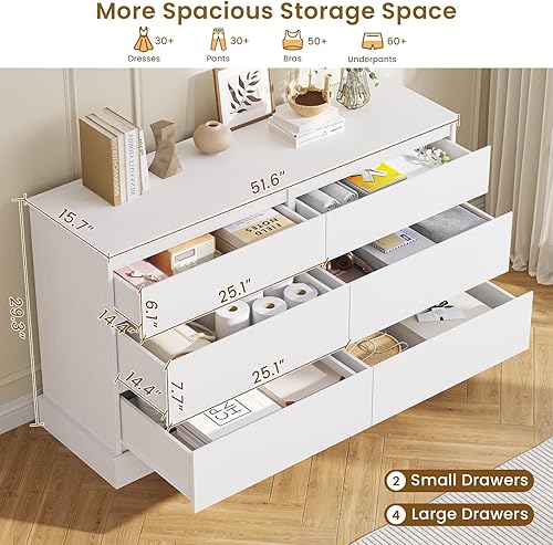 Miniatura 3 de DICTAC Cómoda de 6 cajones para dormitorio, cómoda moderna blanca con cajones, torre de almacenamiento organizador de ropa para armario, cómoda