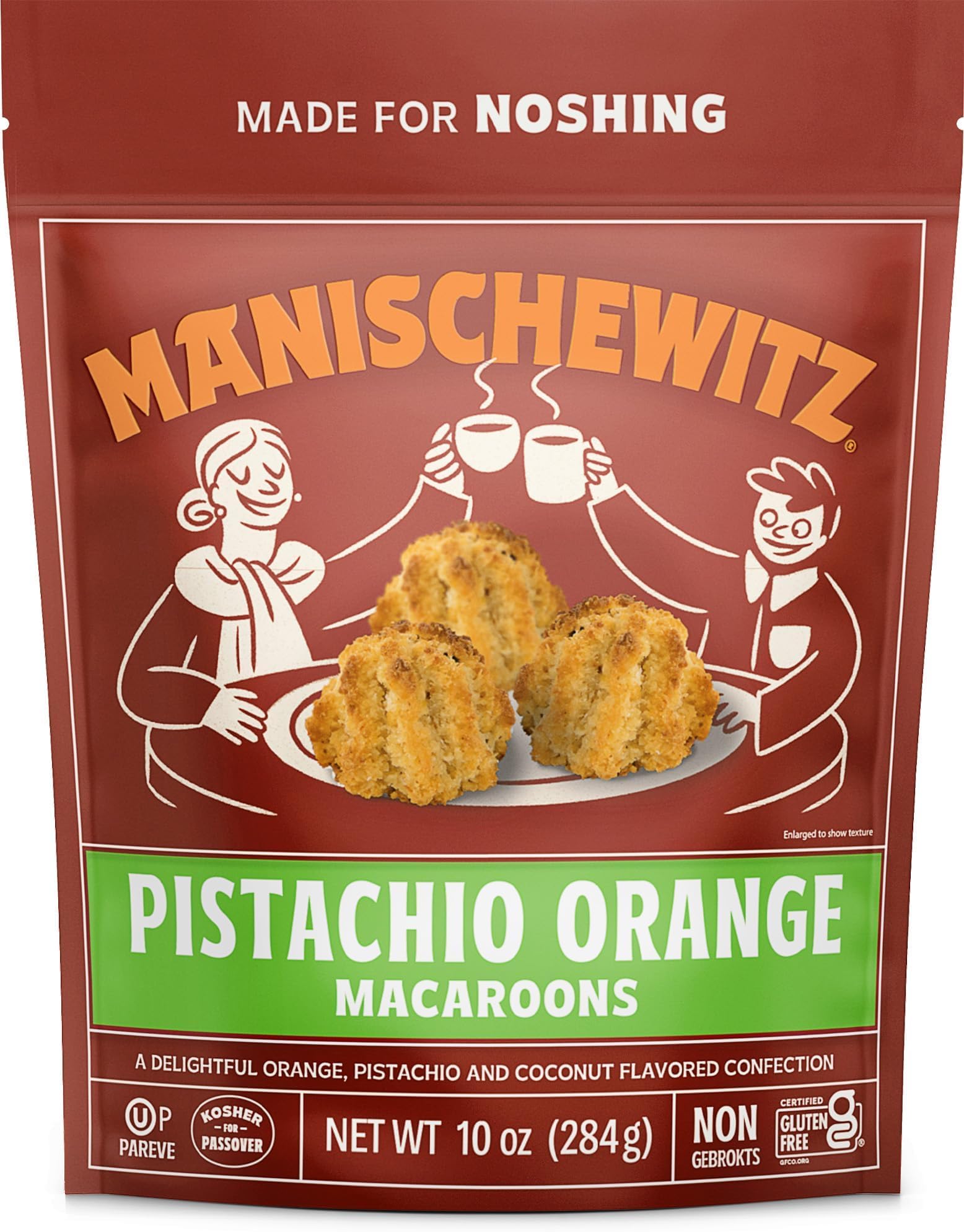 Manischewitz Pistachio Orange, 10oz | Coconut Macaroons | Resealable Bag | Dairy Free | Gluten Free Coconut Cookie | Kosher for Passover