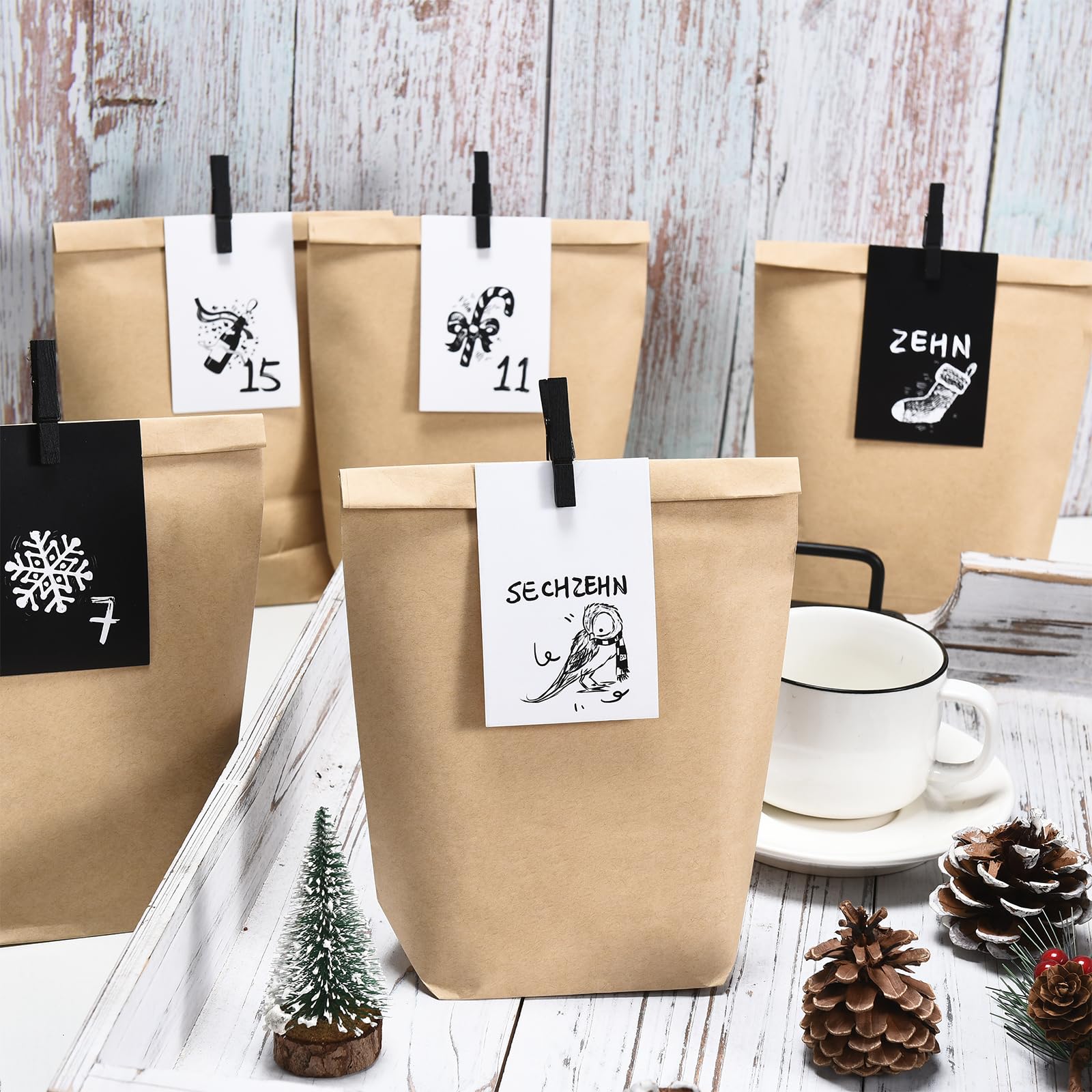 PANSIBY Adventskalender Zum Befüllen - 24 Weihnachtstüten Mit Zahlenaufkleber