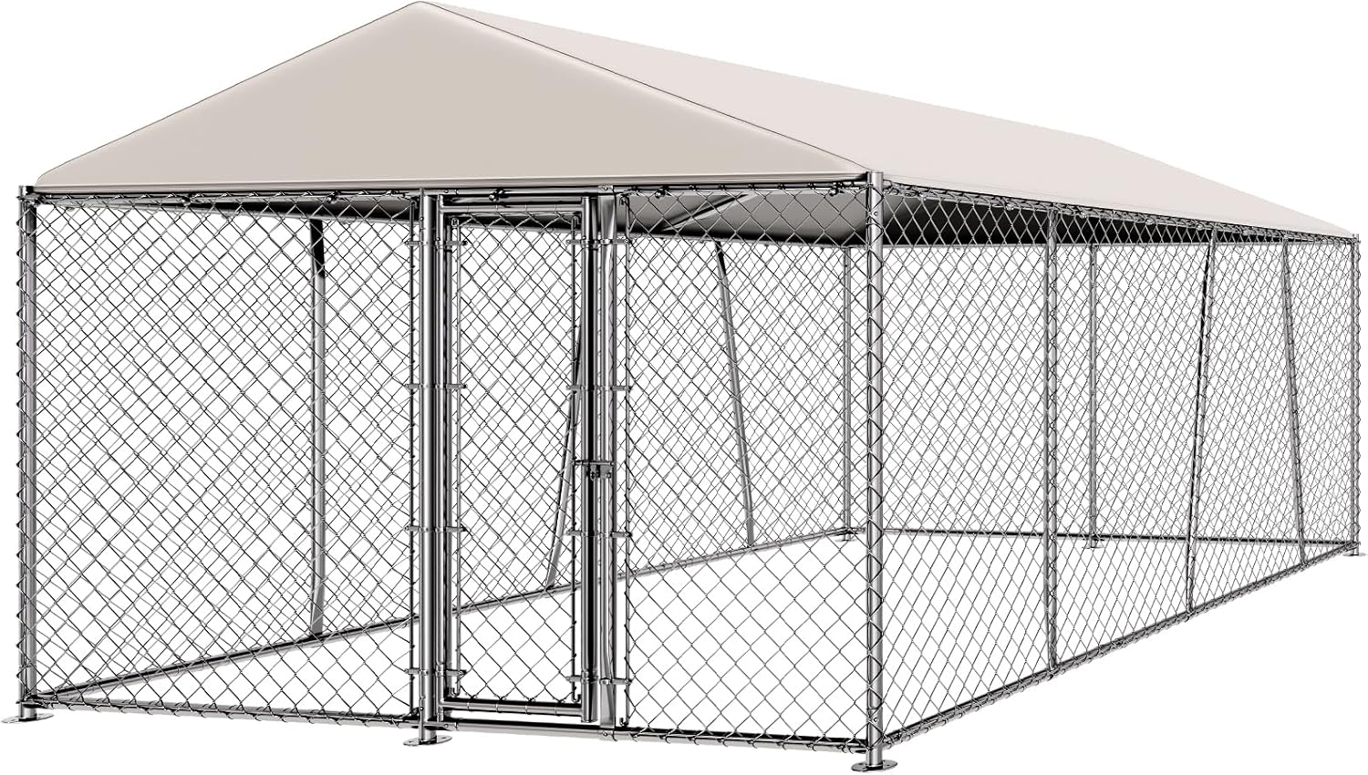 Lyromix 10 x 15FT Large Outdoor Dog Kennel with Roof, Dog Kennel Outside with Waterproof Cover, Galvanized Heavy Duty Chain Link Dog Runs Cage Playpen for Outside with Secure Lock