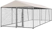 Vista 1 de Lyromix 10 x 15 pies Jaula grande para perros al aire libre con techo, Jaula para perros al aire libre con cubierta impermeable, Jaula de eslabones