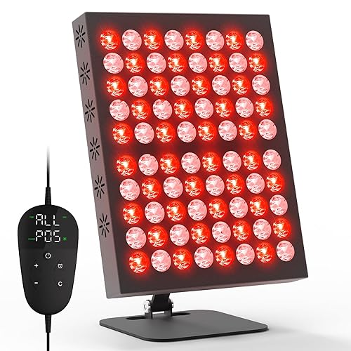 Devowellte Red Light Panel with 80 LEDs, 660nm&850nm Infrared Light for Face and Body, Adjustable Angle & Brightness for Home & Office - Black*80led