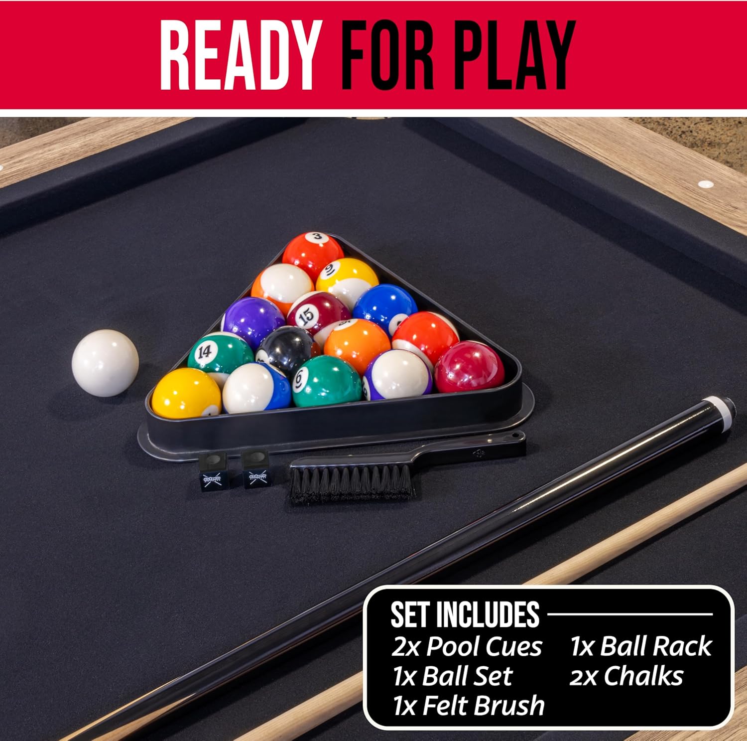 GoSports 6 ft Foldable Pool Tables - Portable Billiards Tables with Accessories - Black with Gray Felt or Oak with Black Felt