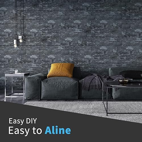 Miniatura 6 de Art3d Azulejos de pared de granito oscuro para despegar y pegar y recortar bordes blancos para cocina, tocadores de baño, decoración de chimenea,
