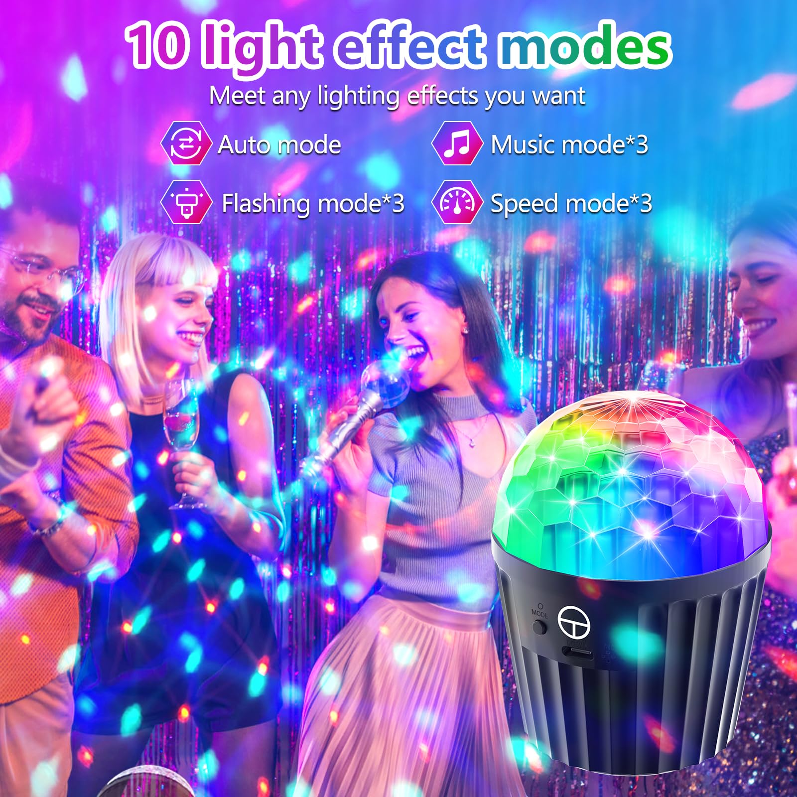 Mini Bola de Discoteca, luces LED para Fiesta con 10 Modos Activados por Música DJ y Efectos de Luz Dinámicos RGB de 3W, con Control Remoto - Luz de Discoteca maquina USB para Fiesta/Halloween