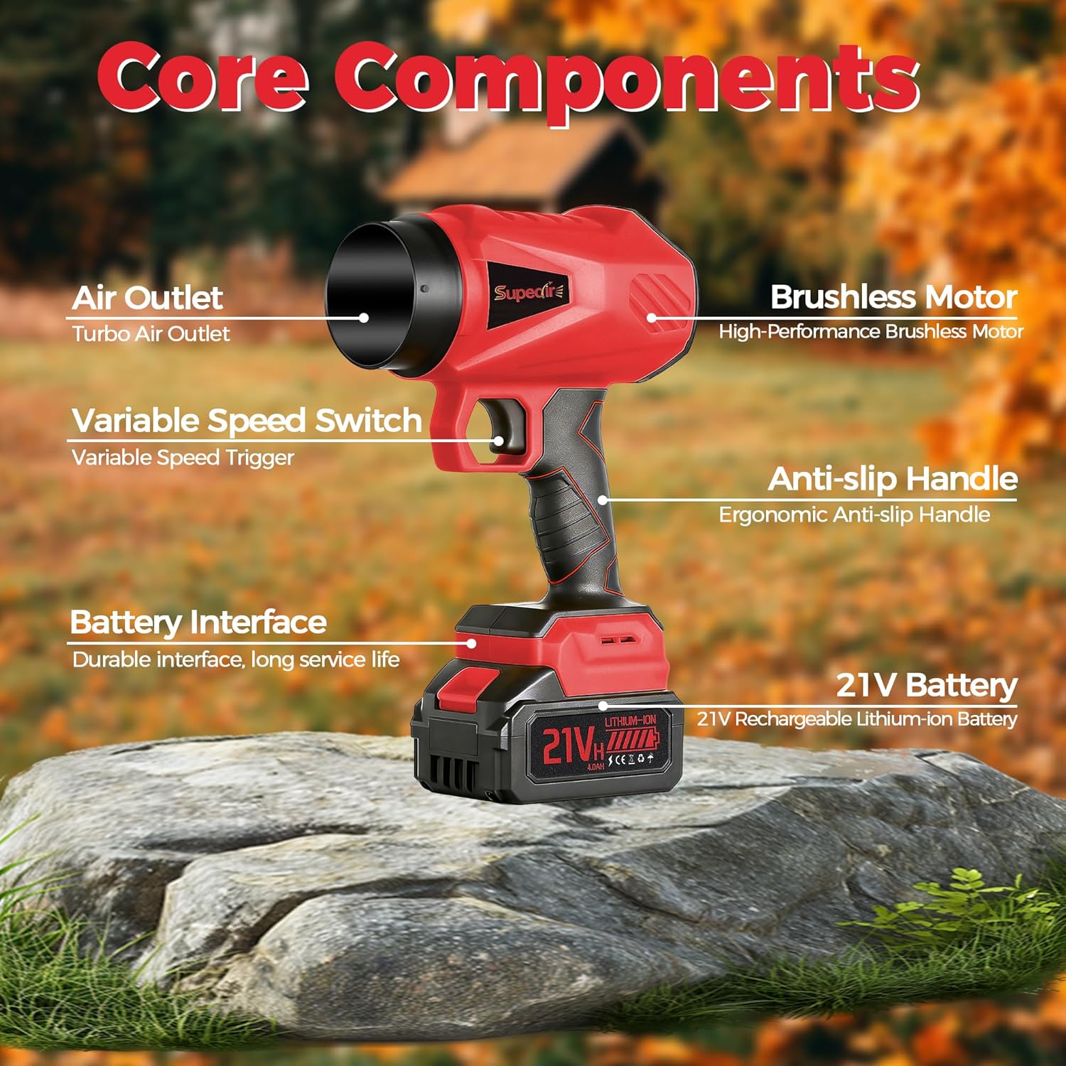 Leaf Blower Cordless - Handheld Electric Blower with 2 Batteries and Charger, 700CFM Stepless Speed, Powerful Blower with 2 Extended Nozzle, Lightweight Blower for Yard/Garage/Lawn Cleaning