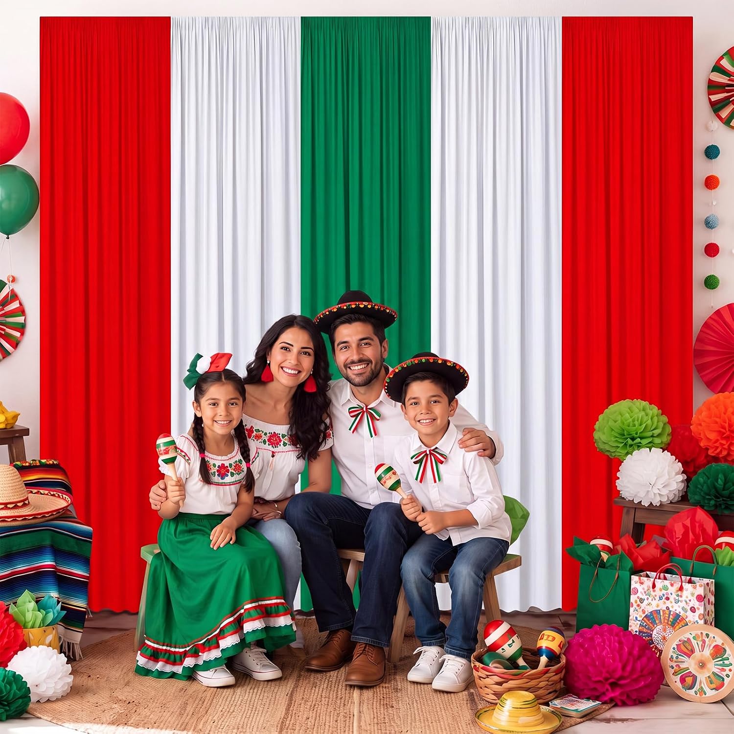Hahafelt 5 Pcs Mexican Independence Day Backdrop 6.5 x 9.5 ft Curtain