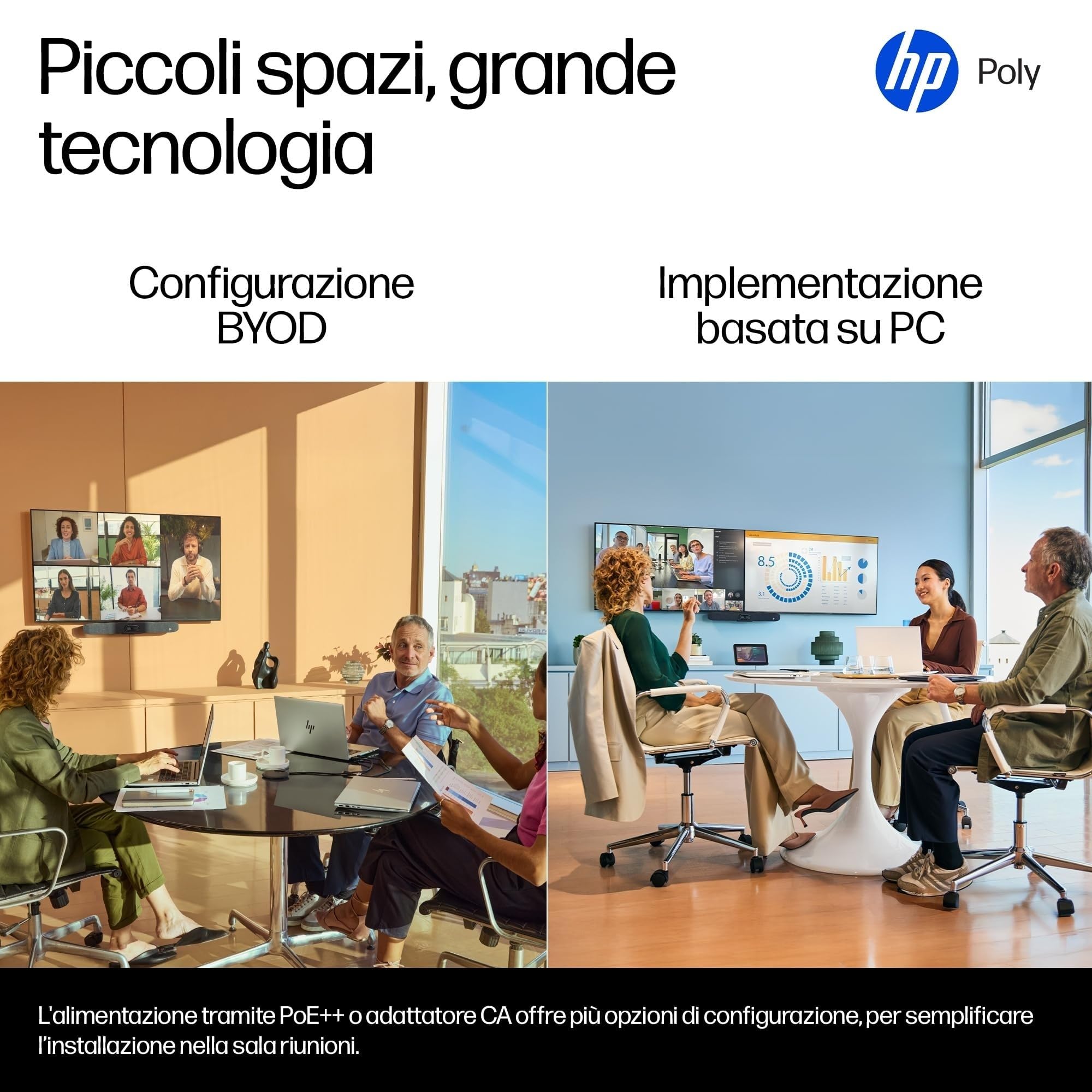 Poly Studio V12, Barra Video USB per Videoconferenze, Fotocamera 4K UltraHD da 20 MP con campo visivo di 120°, HP Poly Lens, Certificata per Zoom, Microsoft Teams, Chromebook, Nero