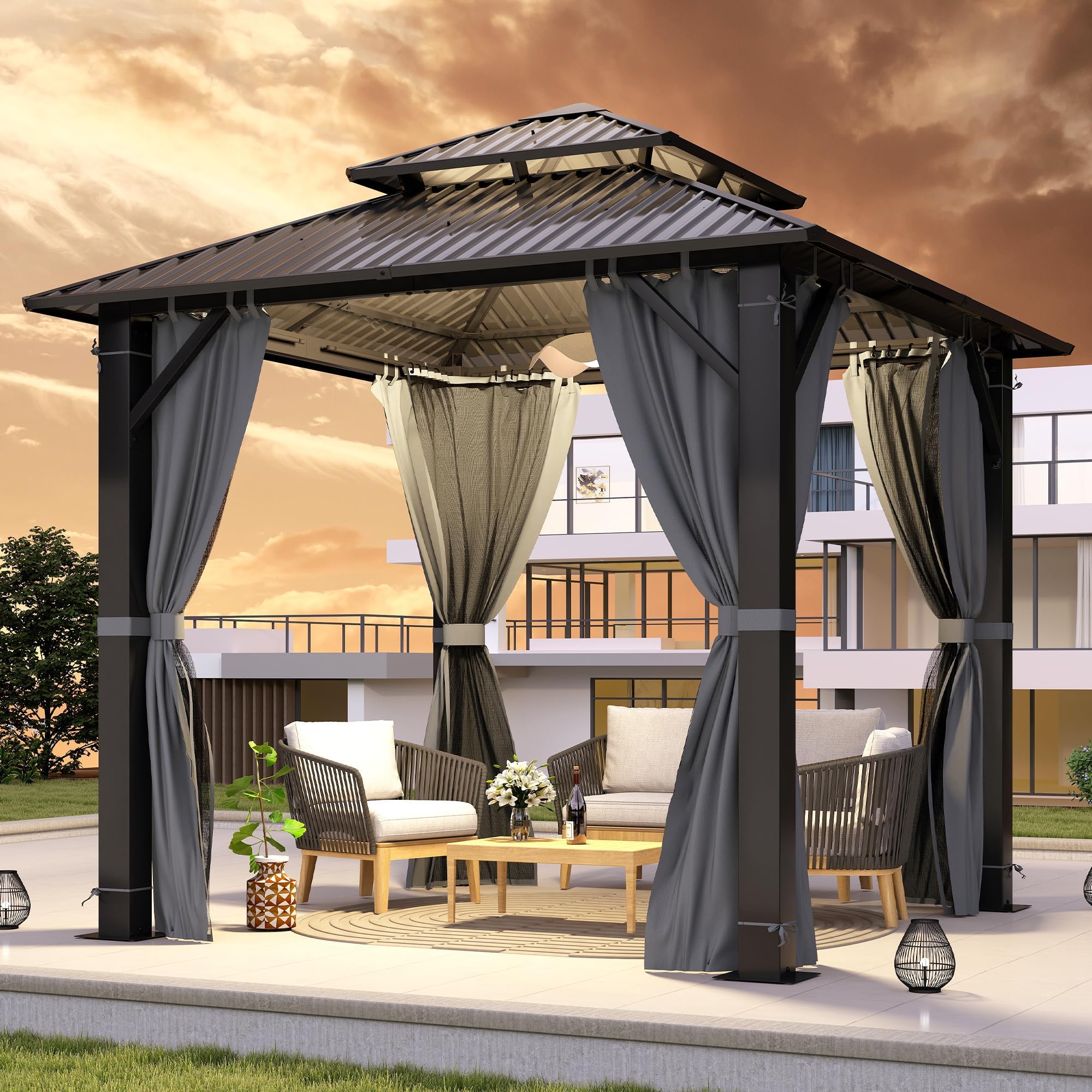 GARTOO 8.5x8.5 Double Roof Aluminum Gazebo