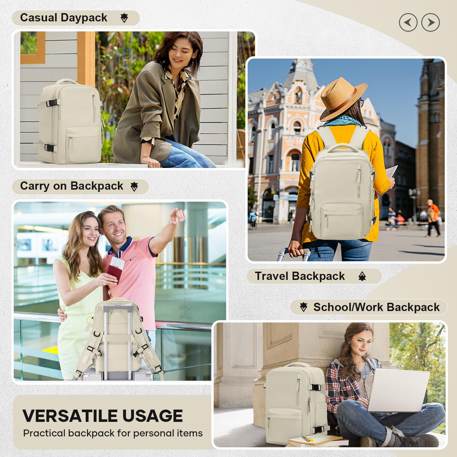 Zaino da Viaggio per Ryanair 40x20x25 Bagaglio a Mano Zaino Borse da Cabina per Ryanair Il Sedile Zaino Aereo Bagaglio a Mano Donna Borsa Cabina Viaggio Zaino Travel Viaggio Casual Daypack,X5-Beige